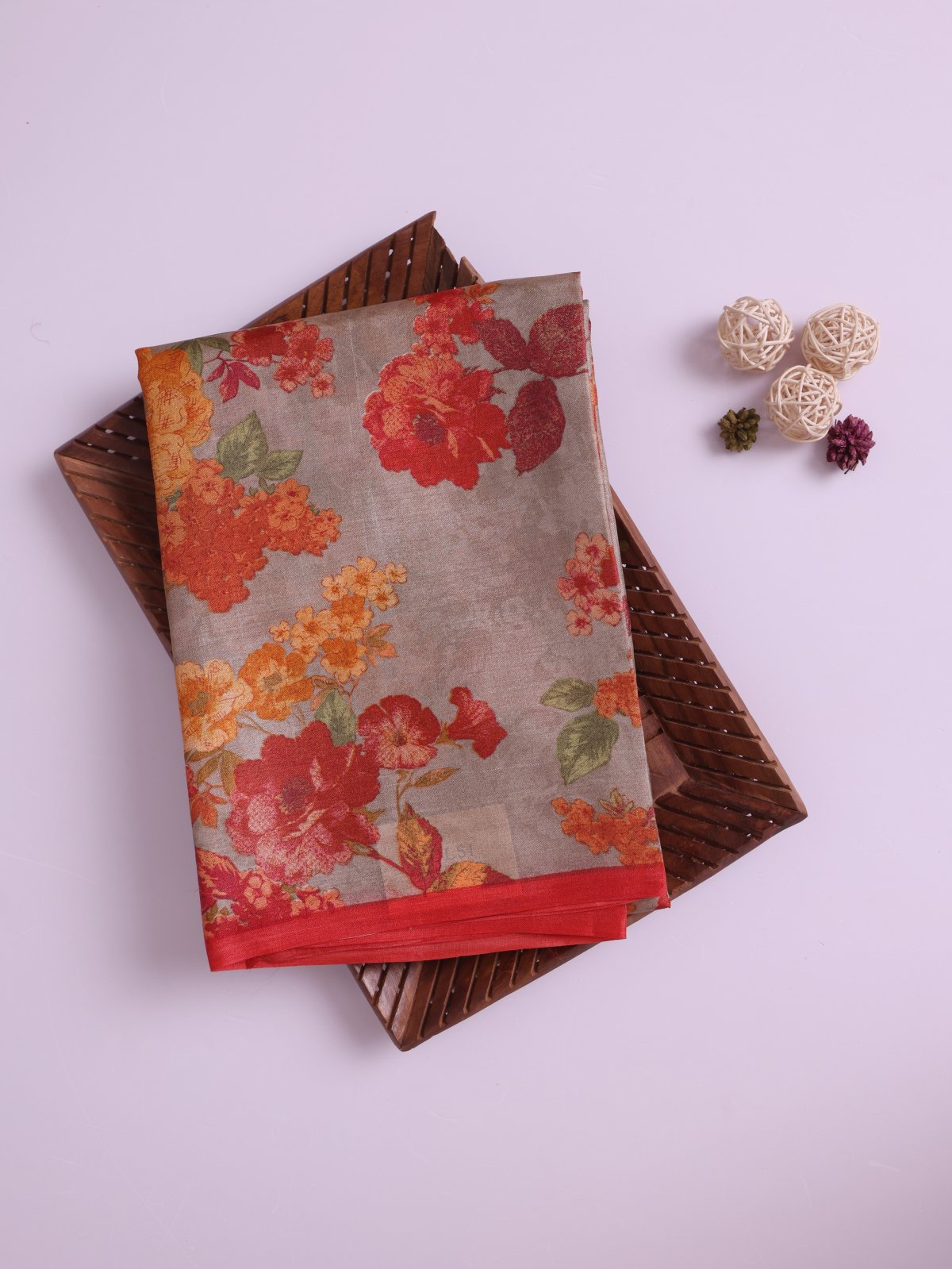 Tan Brown Printed Tussar Silk Saree