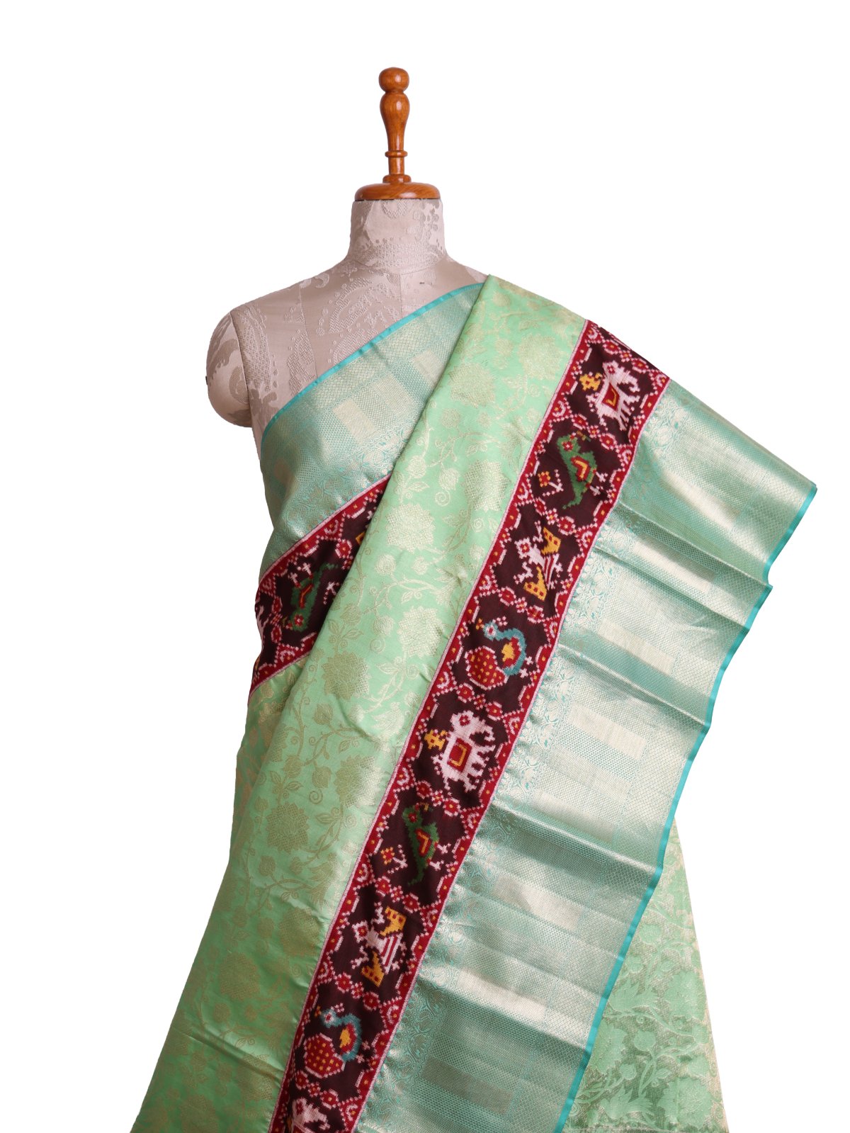 Light Green Kanjeevaram Silk Saree with Patan Patola Border