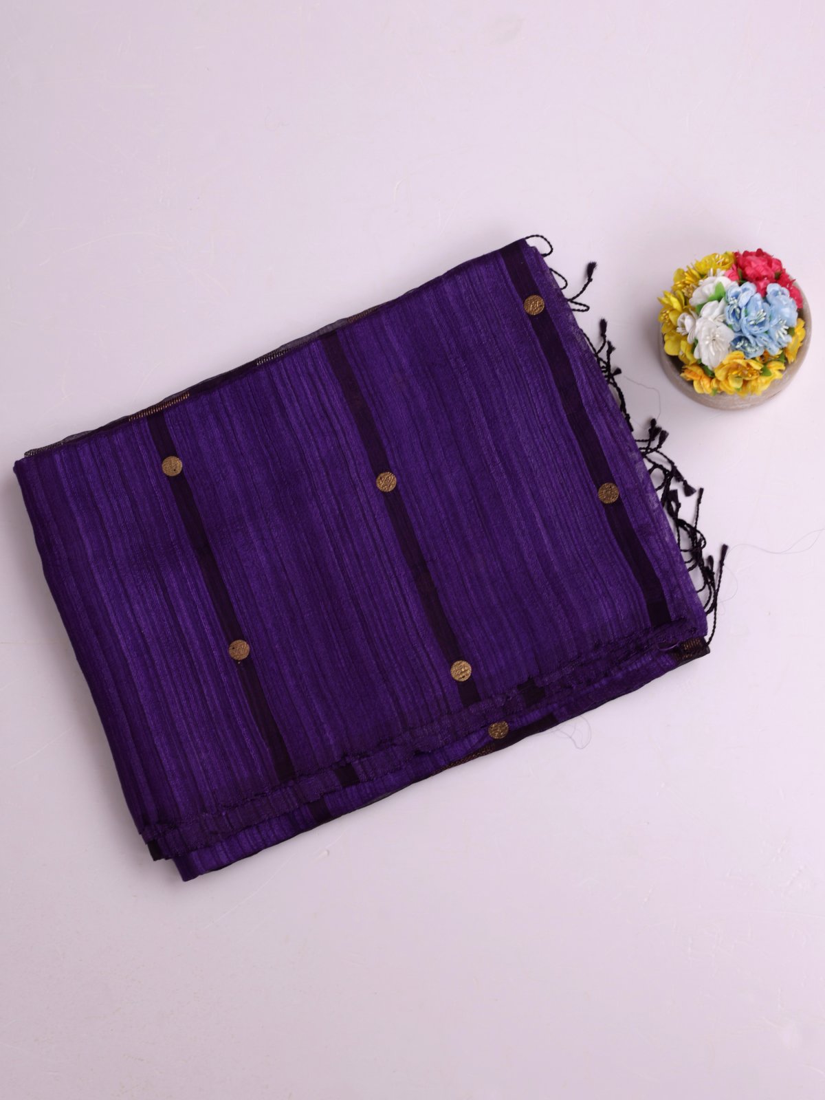 Dark Violet Kora Jute Saree