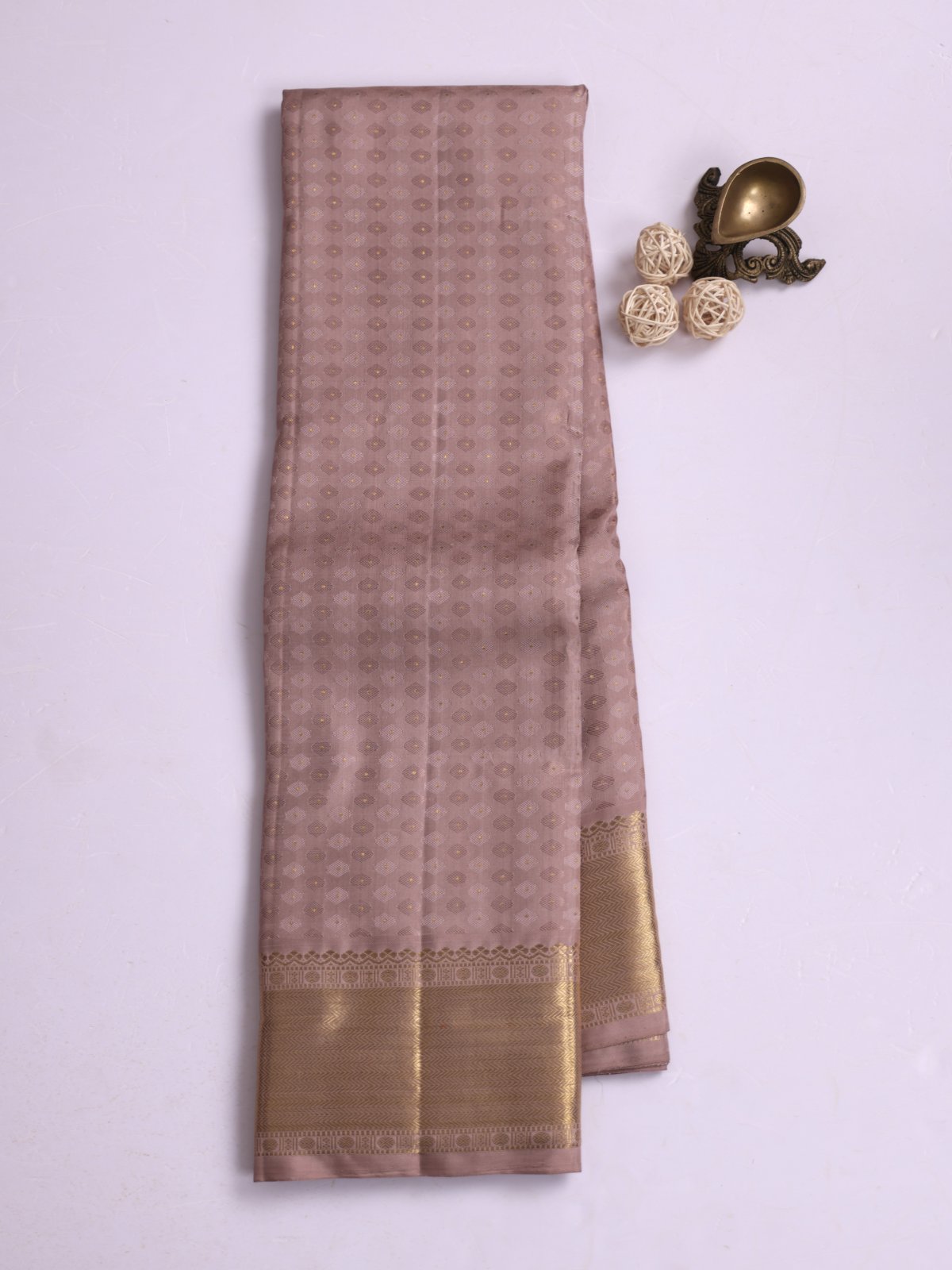 Dusty Mauve Kanjeevaram Silk Saree With Zari Border