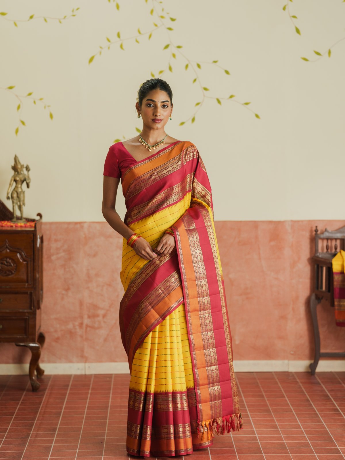 Vintage 83 - Mustard Yellow Veldhari Kanjeevaram Silk Saree With Araku Border