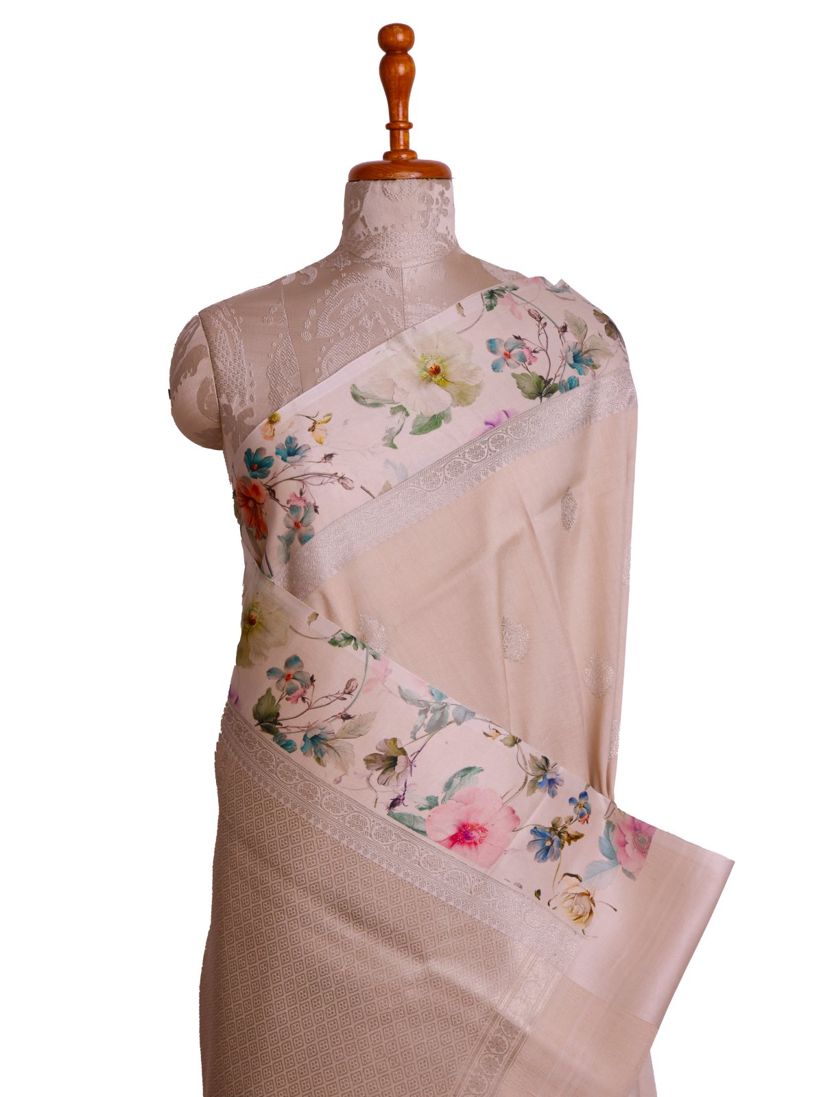 Beige Tussar Georgette Silk Saree With Printed Border