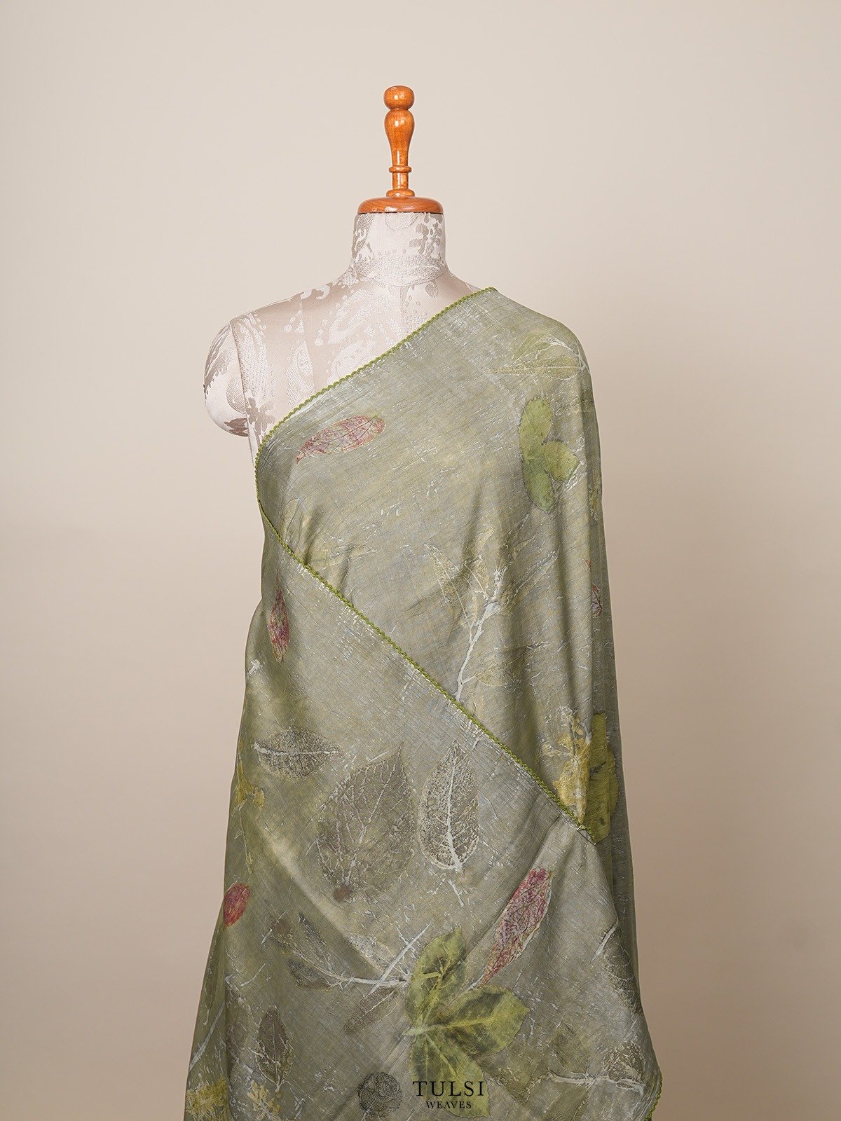 Grey Eco Print Silk Saree
