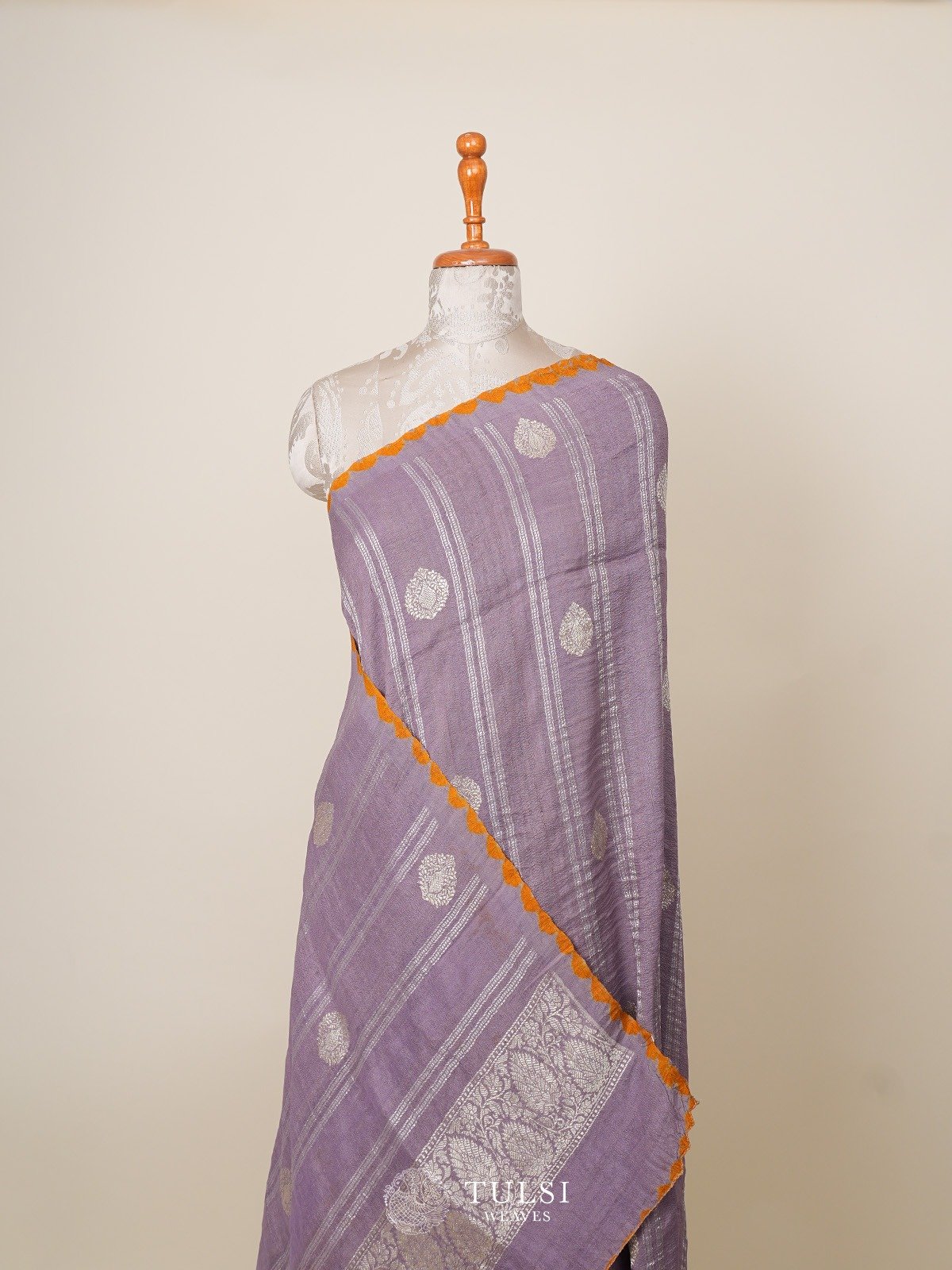 Purplish Grey Tussar Georgette Silk Saree