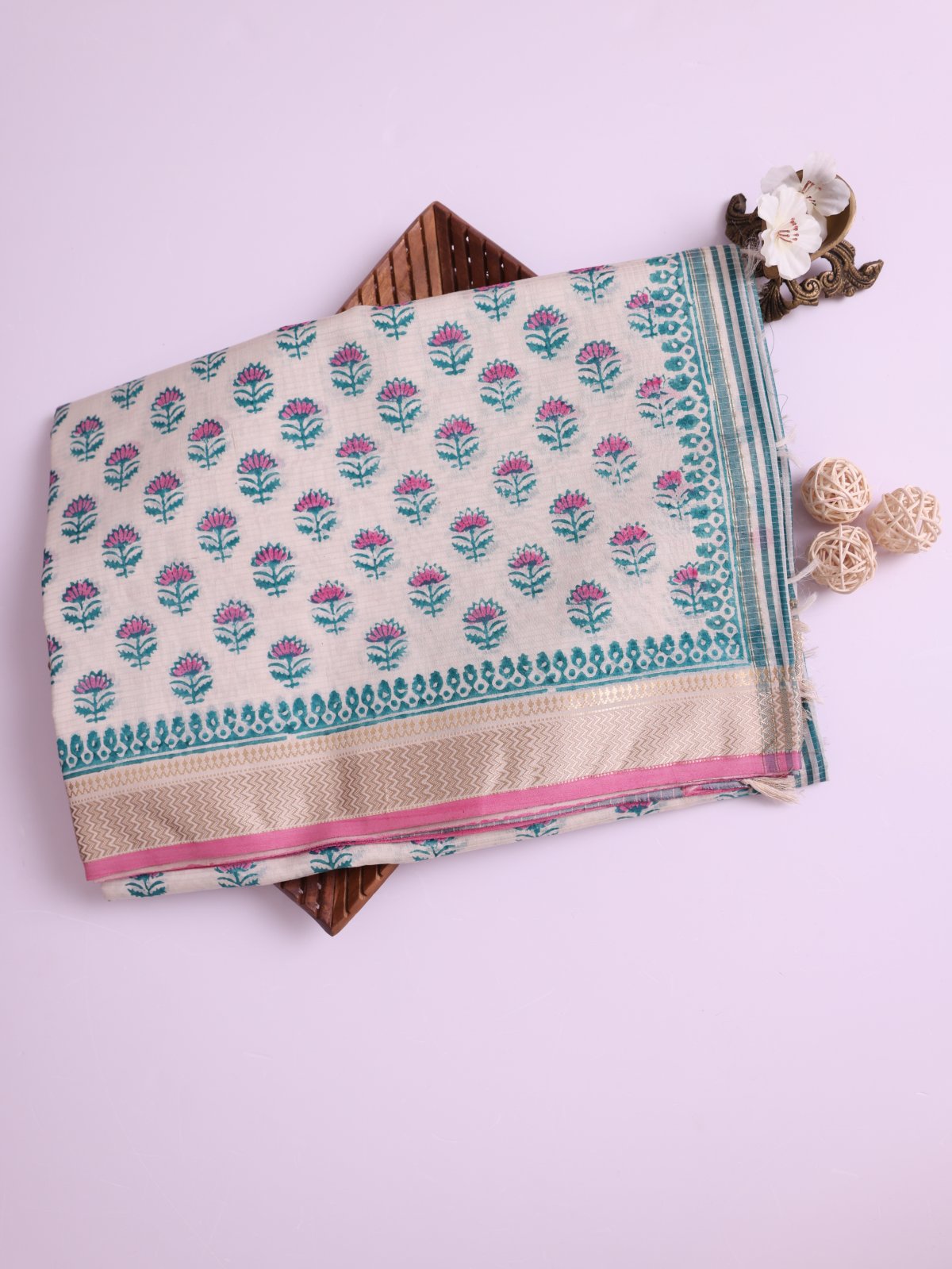 Off White Maheswari Cotton Saree 