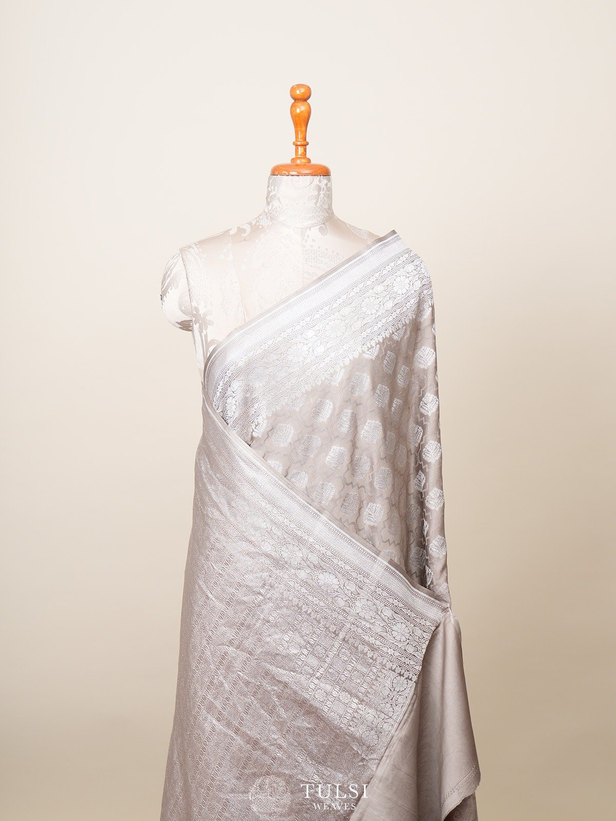 Pastel Grey Banarasi Crepe Silk Saree