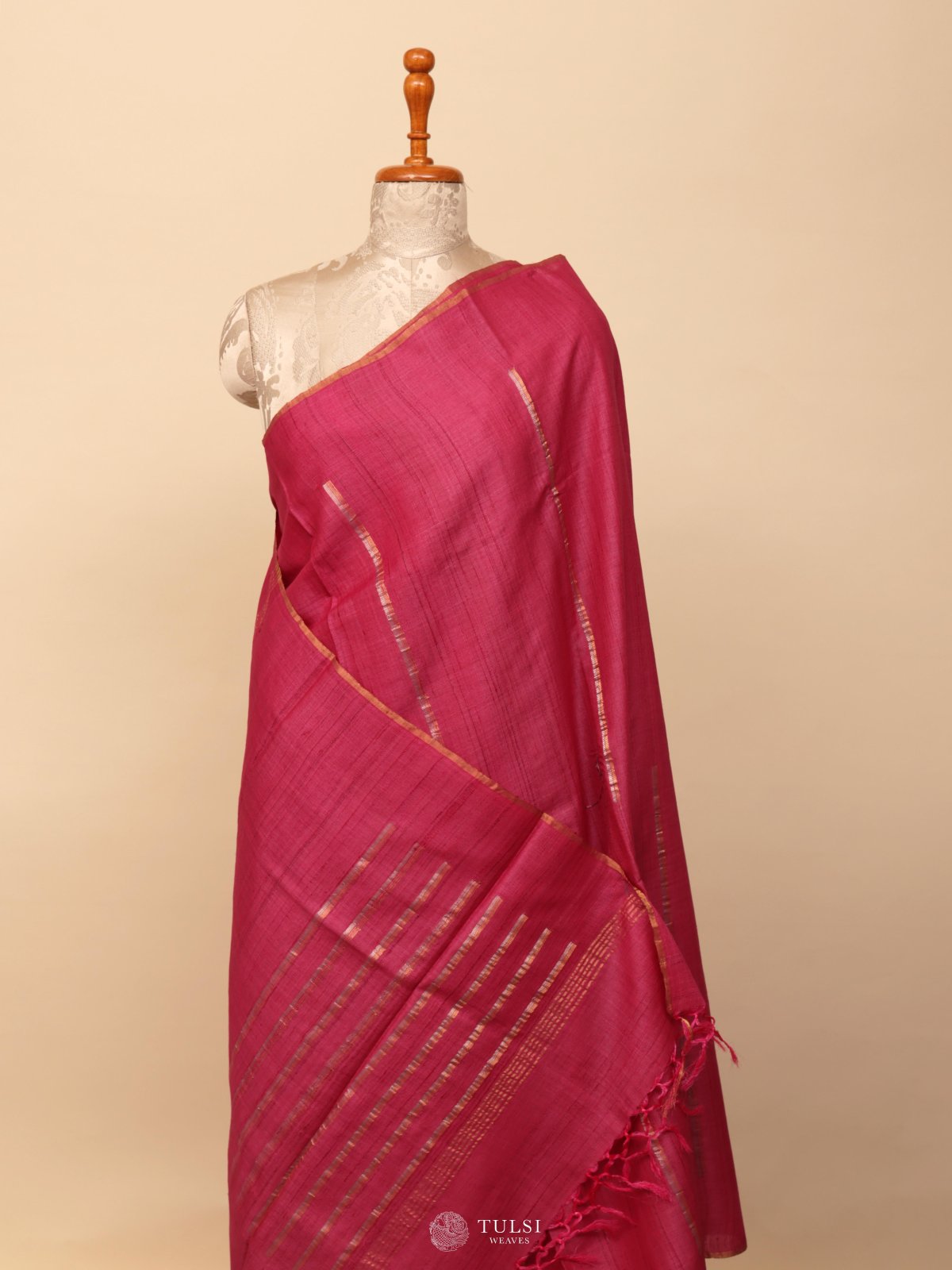 Pink Embroidered Tussar Silk Saree 