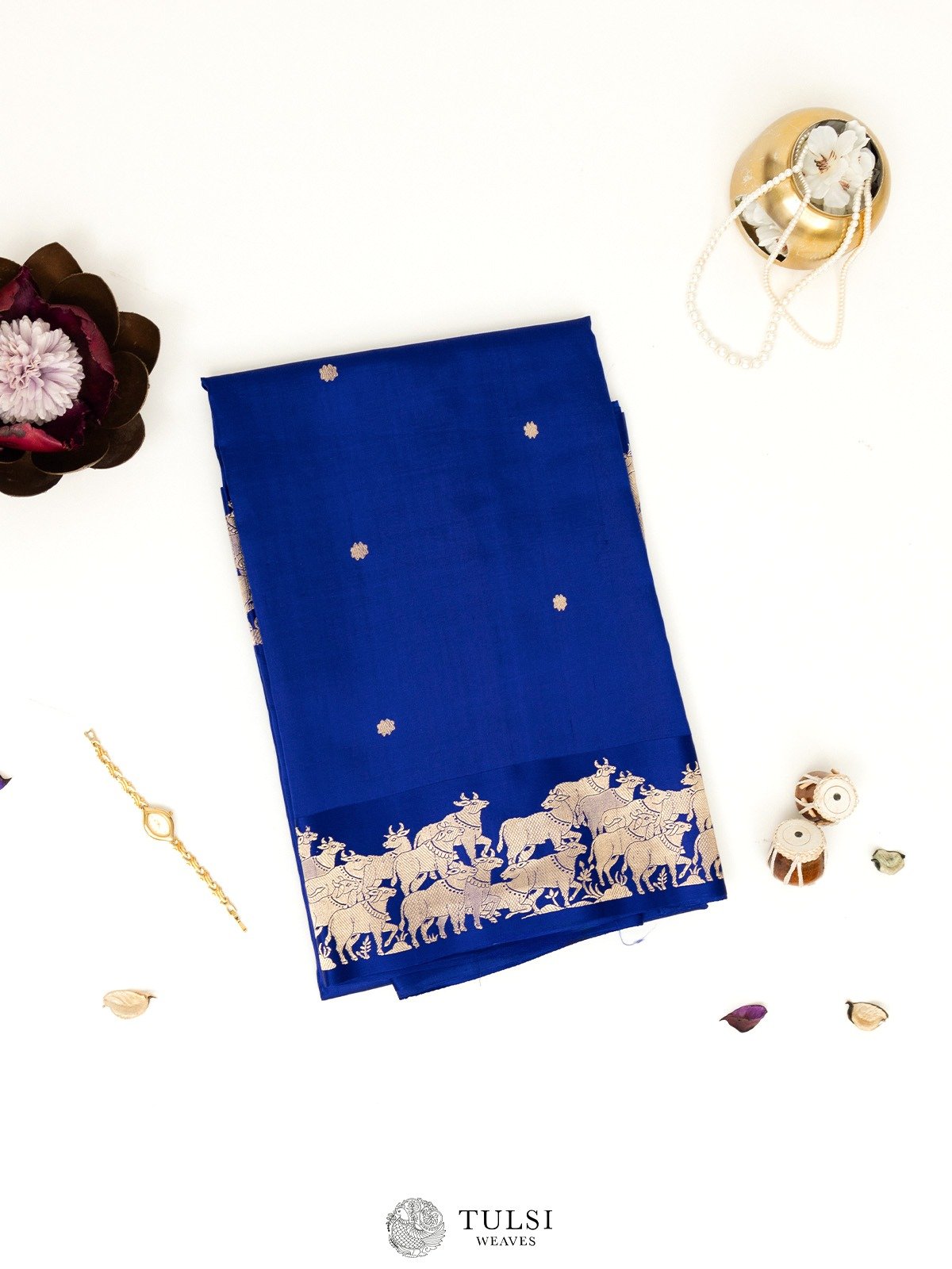 Navy Blue Mashru Silk Saree 