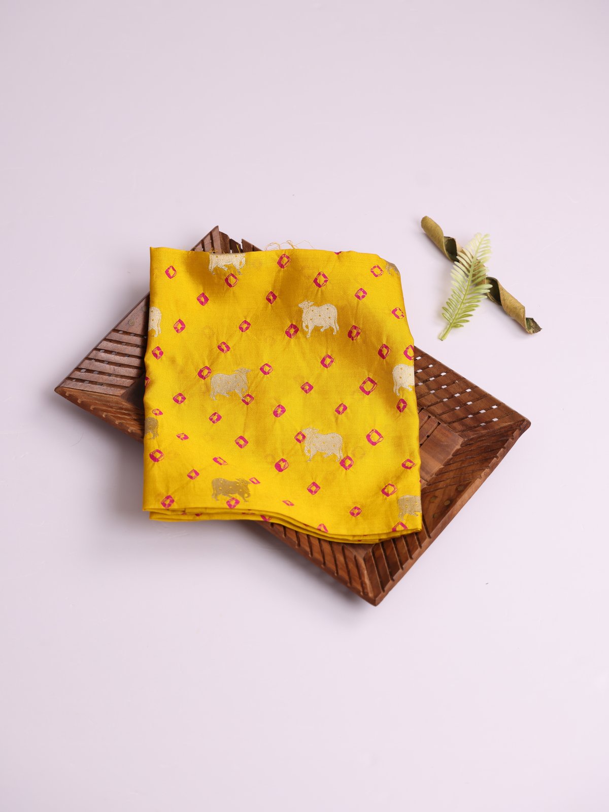 Mustard Yellow  Silk Bandhani Blouse With Cow Motifs