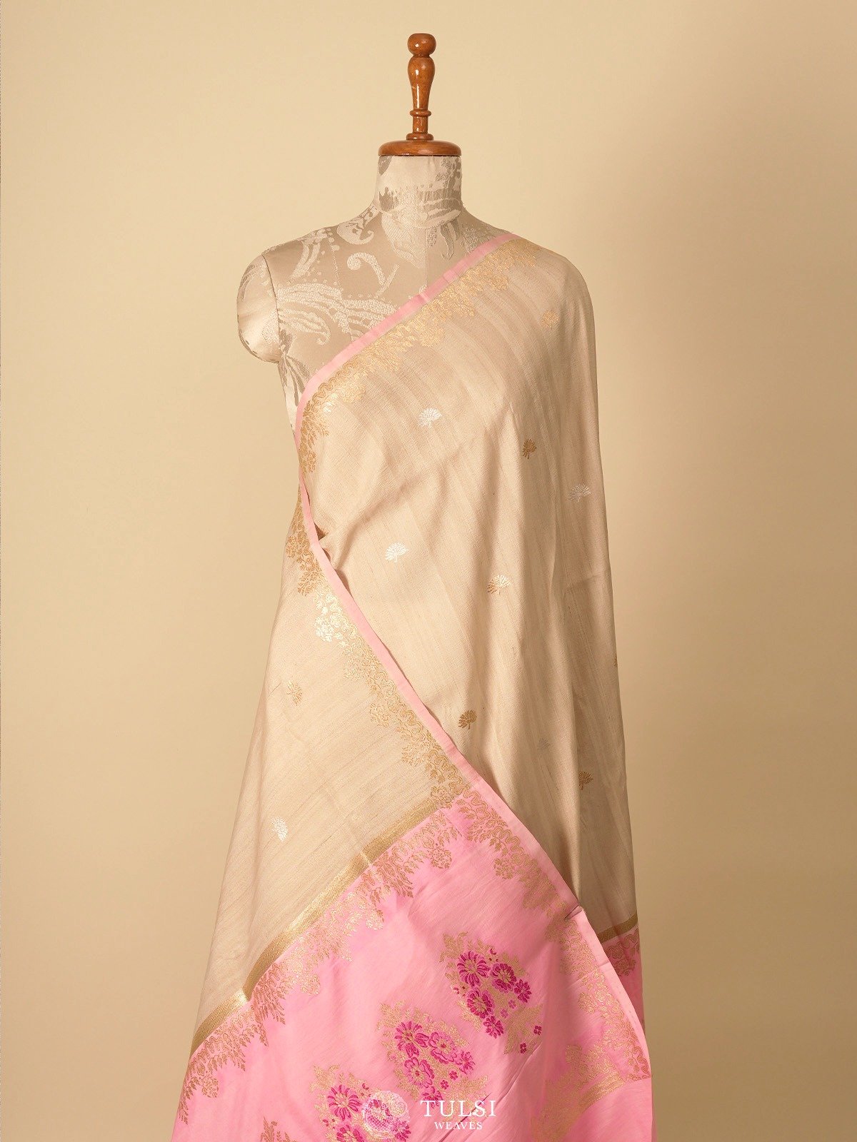 Beige Banaras Tussar Georgette Silk Saree