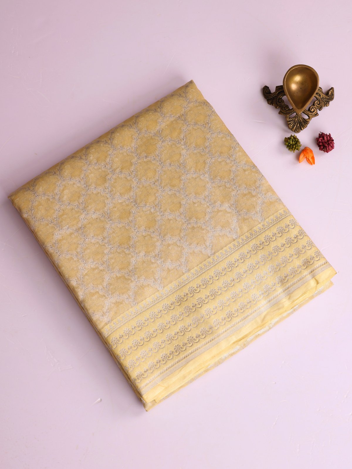 Pastel Yellow Tissue Organza Silk Saree
