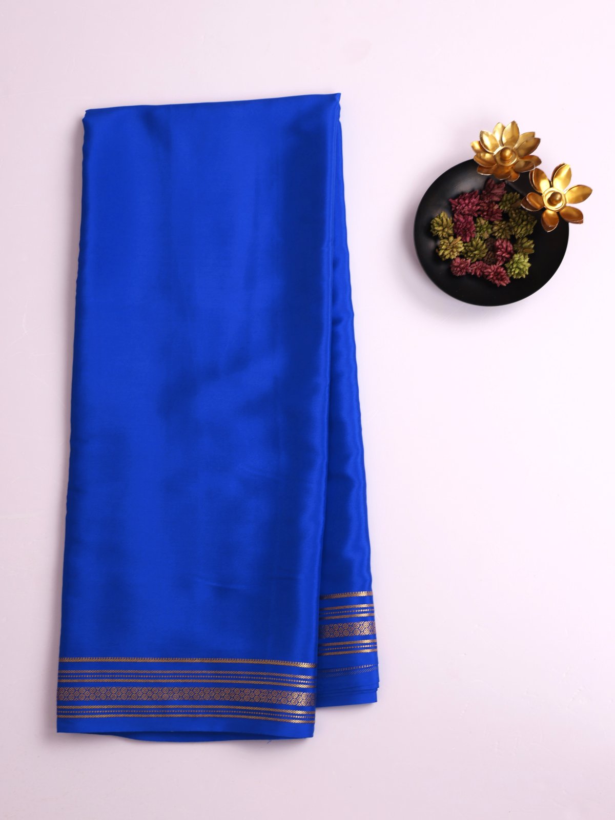 Royal Blue Mysore Silk Saree With Zari Border