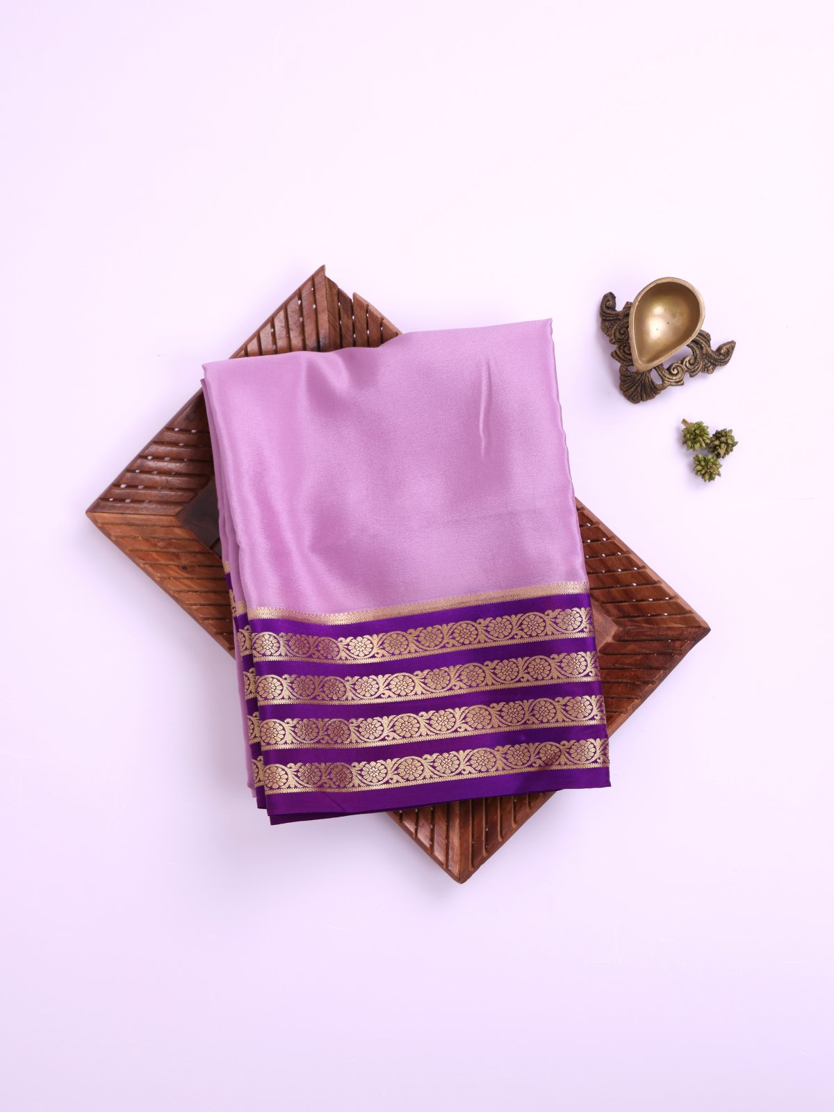 Lilac Mysore Silk Saree with Purple Zari Border