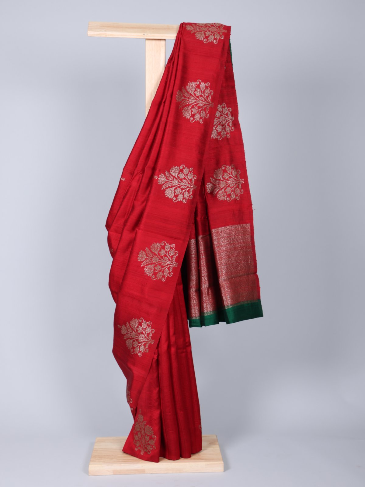 Red Borderless Tussar Silk Saree