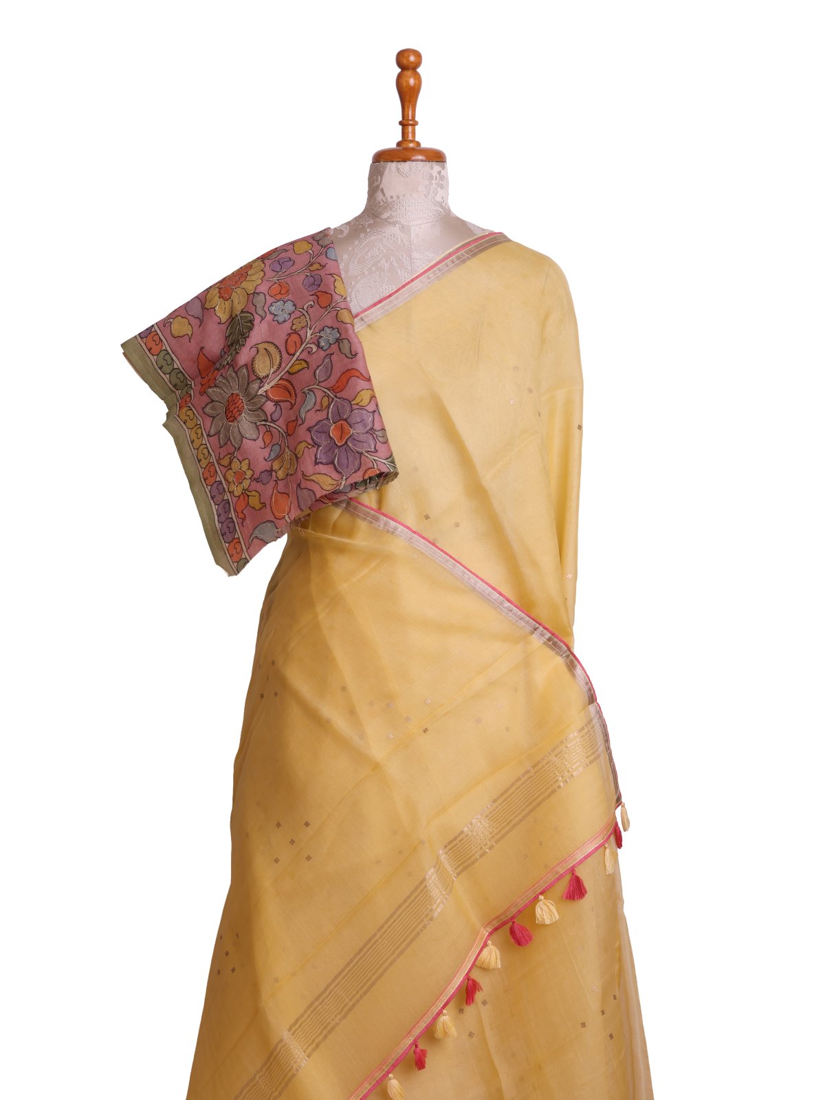 Light Yellow Organza Silk Saree with Kalamkari Blouse