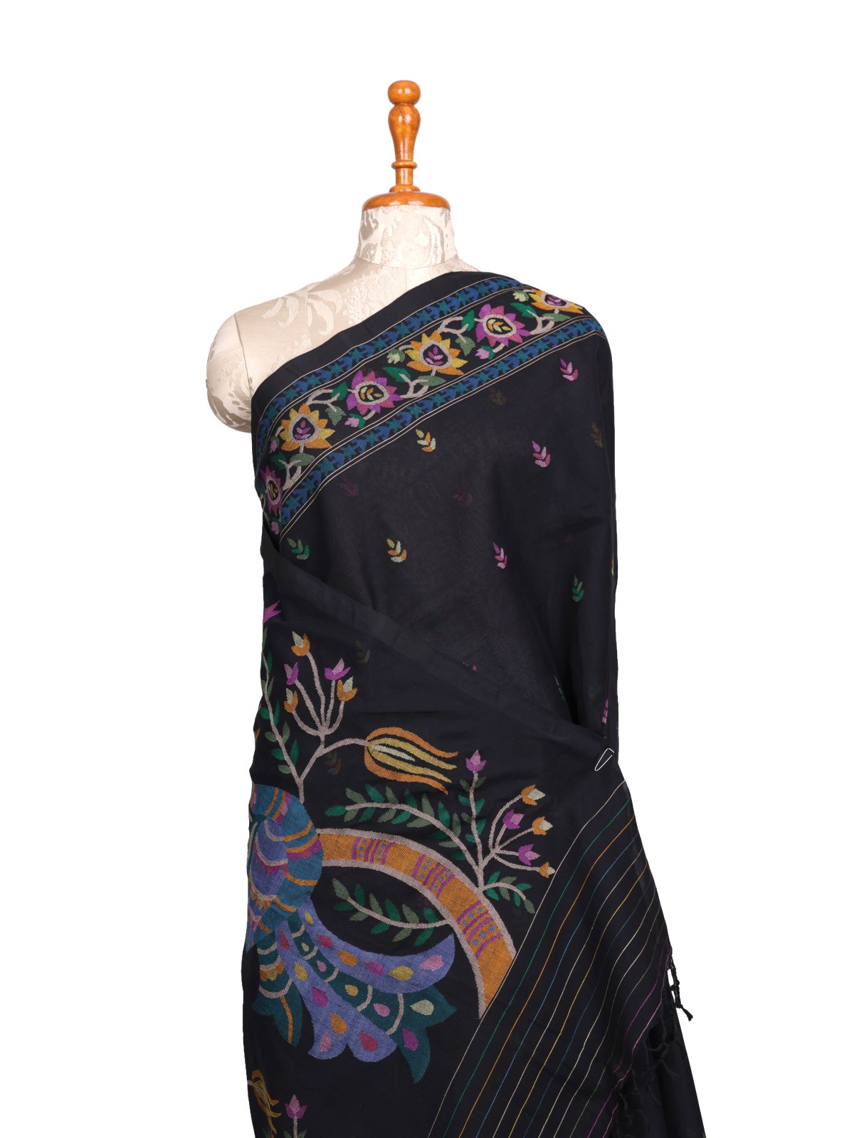 Black Jamdani Kora Cotton Saree