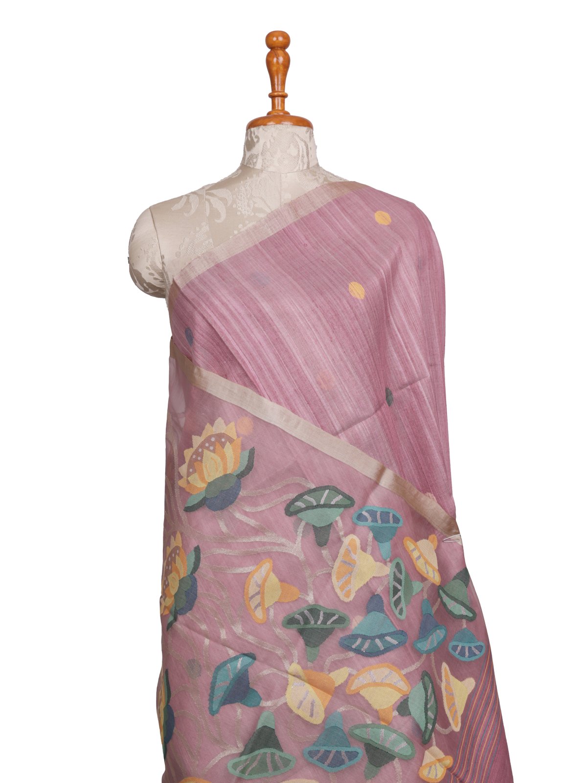 Onion Pink Kora Tussar Silk Saree With Jamdani Pallu