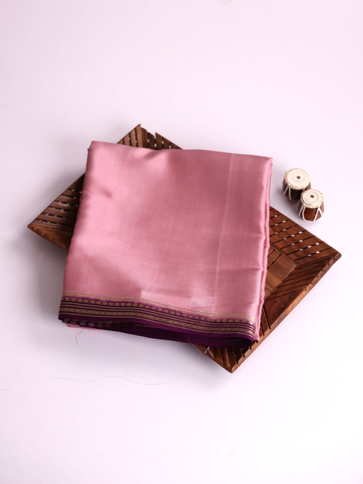 Dusty Pink Mysore Silk Saree with Purple Zari Border