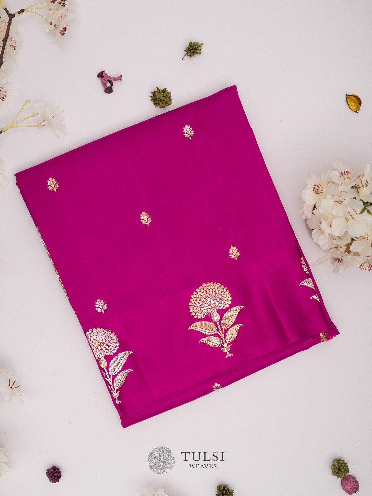 Magenta Pink Banarasi Silk Saree with satin border