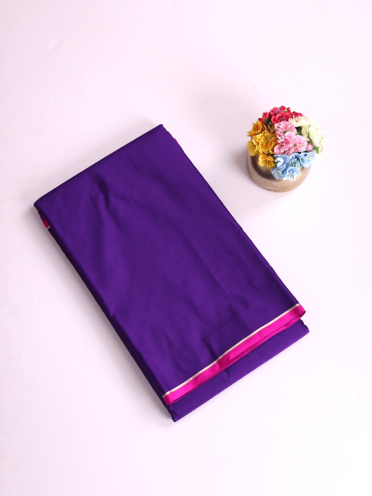 Violet Mashru Silk Saree With Pink Border