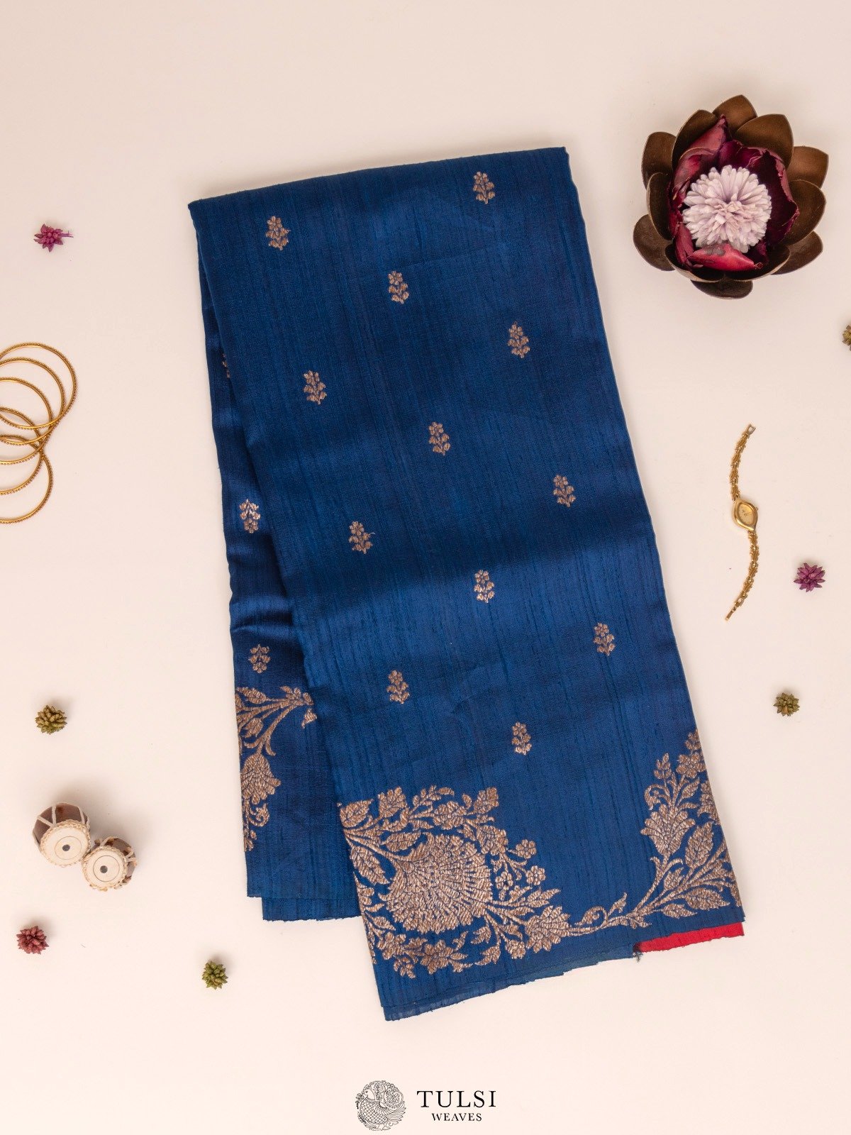 Indigo Blue Banaras Tussar Silk Saree