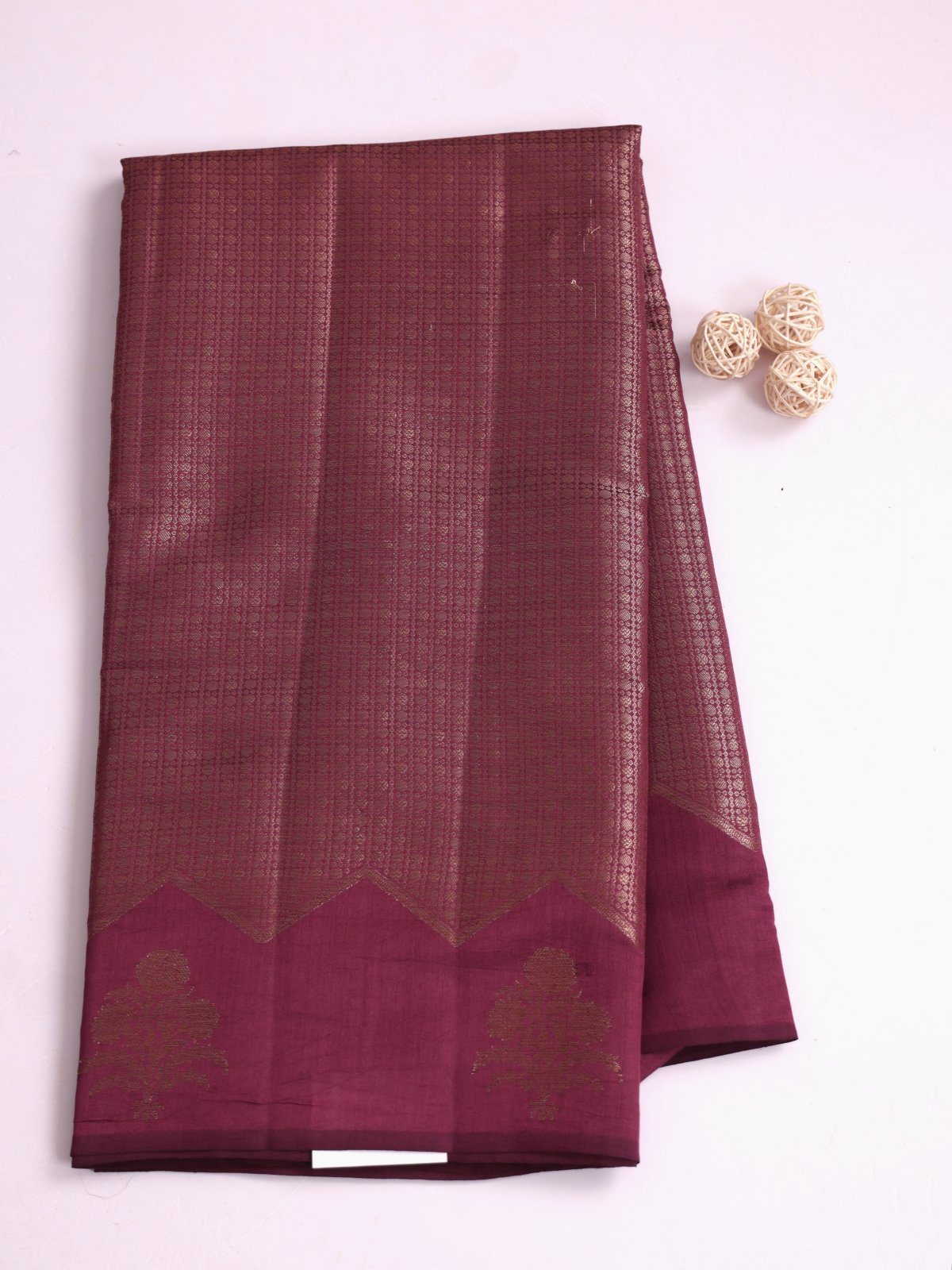 Wine Zari Brocade Chaniya Silk Saree