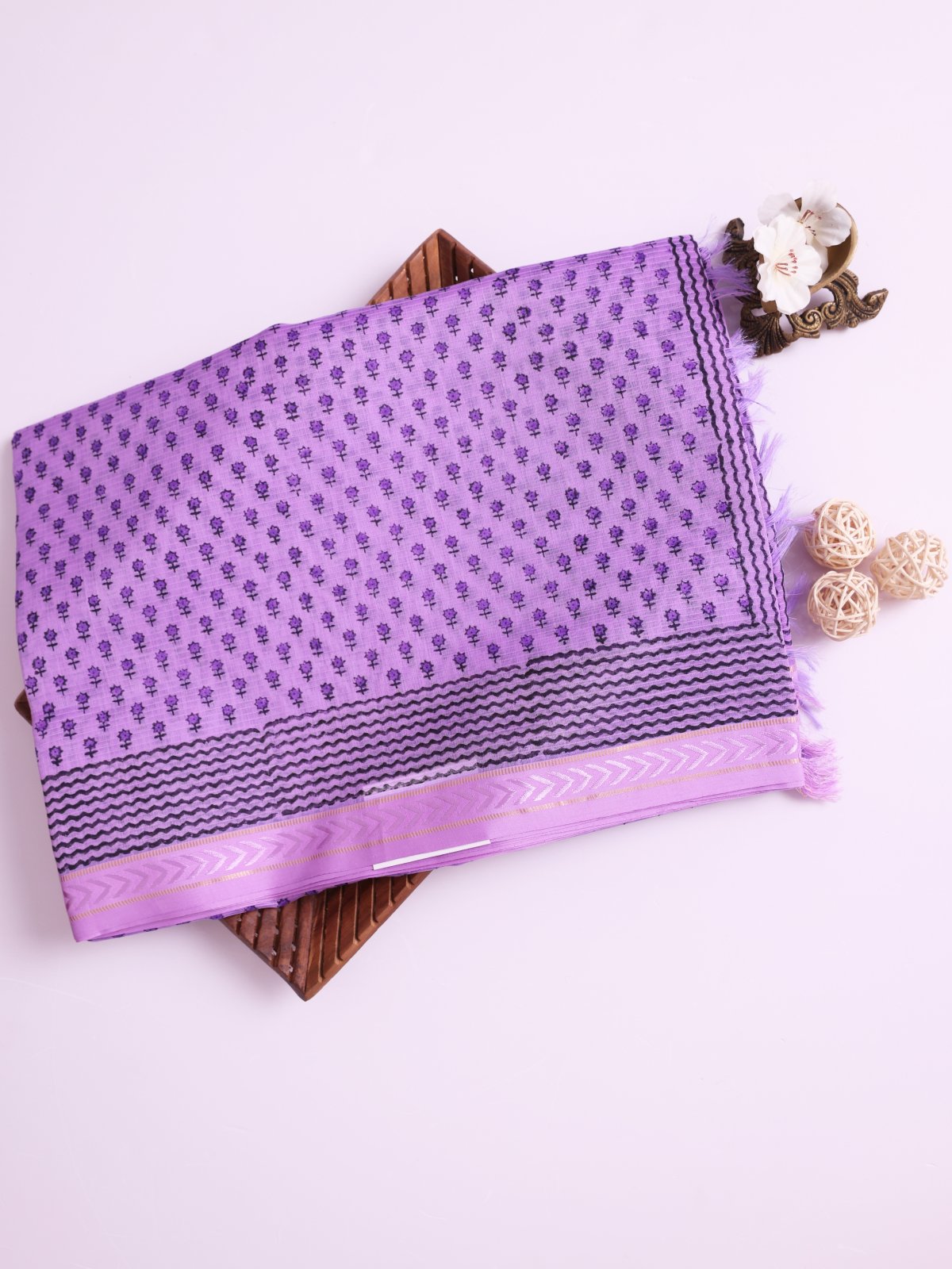 Lavender Maheshwari Cotton Saree