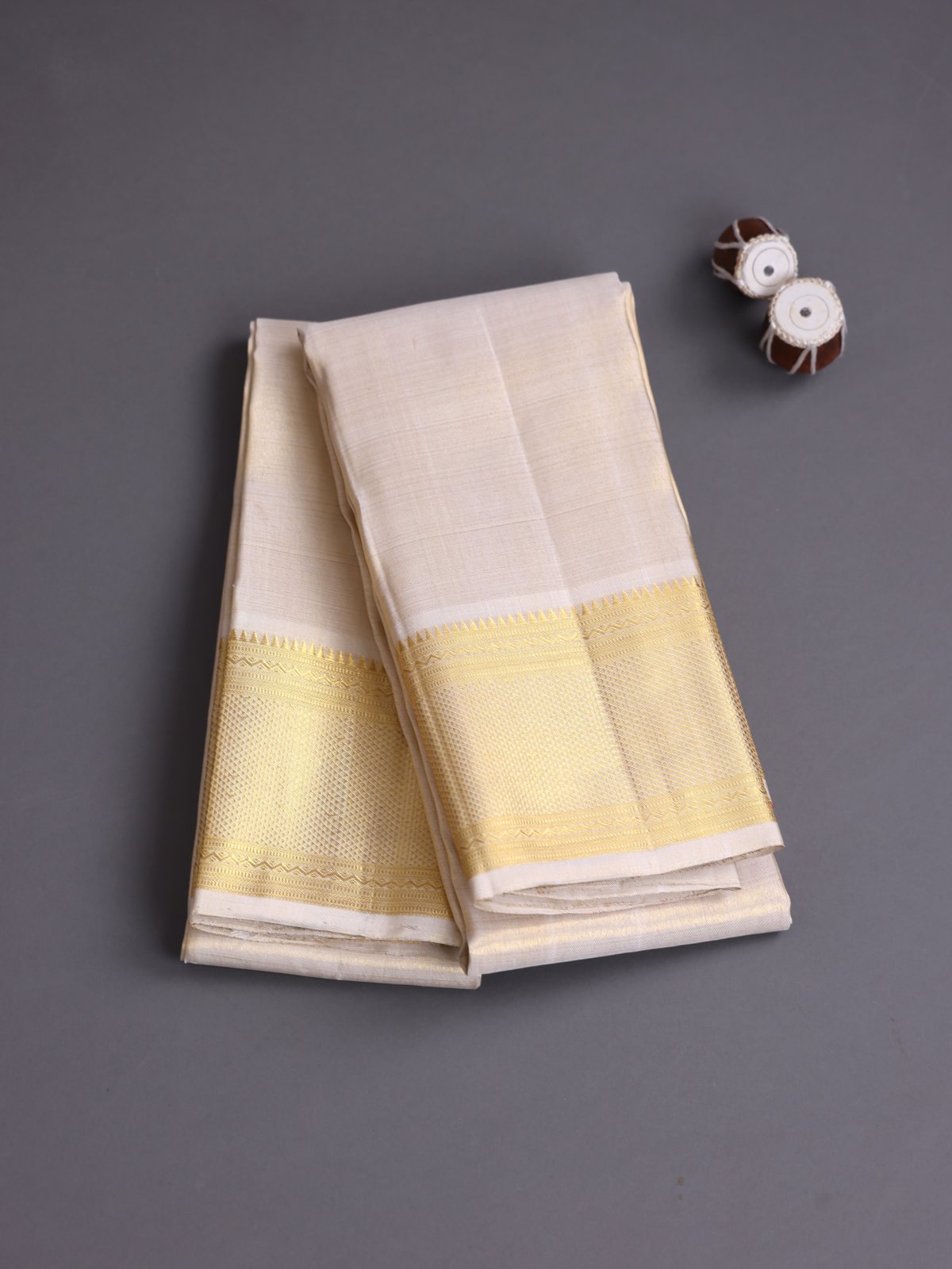Beige Tissue Silk Dhoti And Vasthram With Zari Border