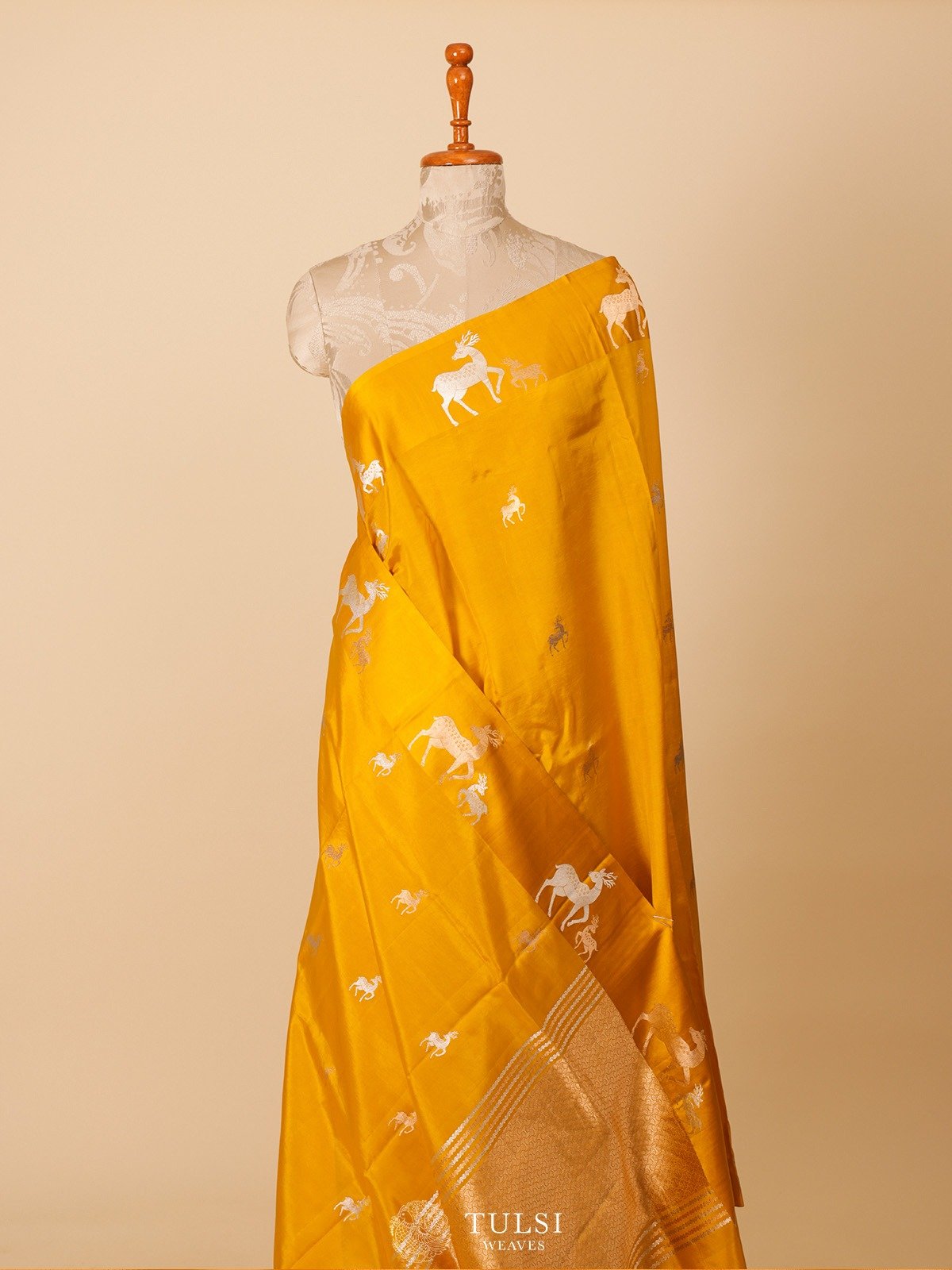 Mustard Mashru Silk Saree