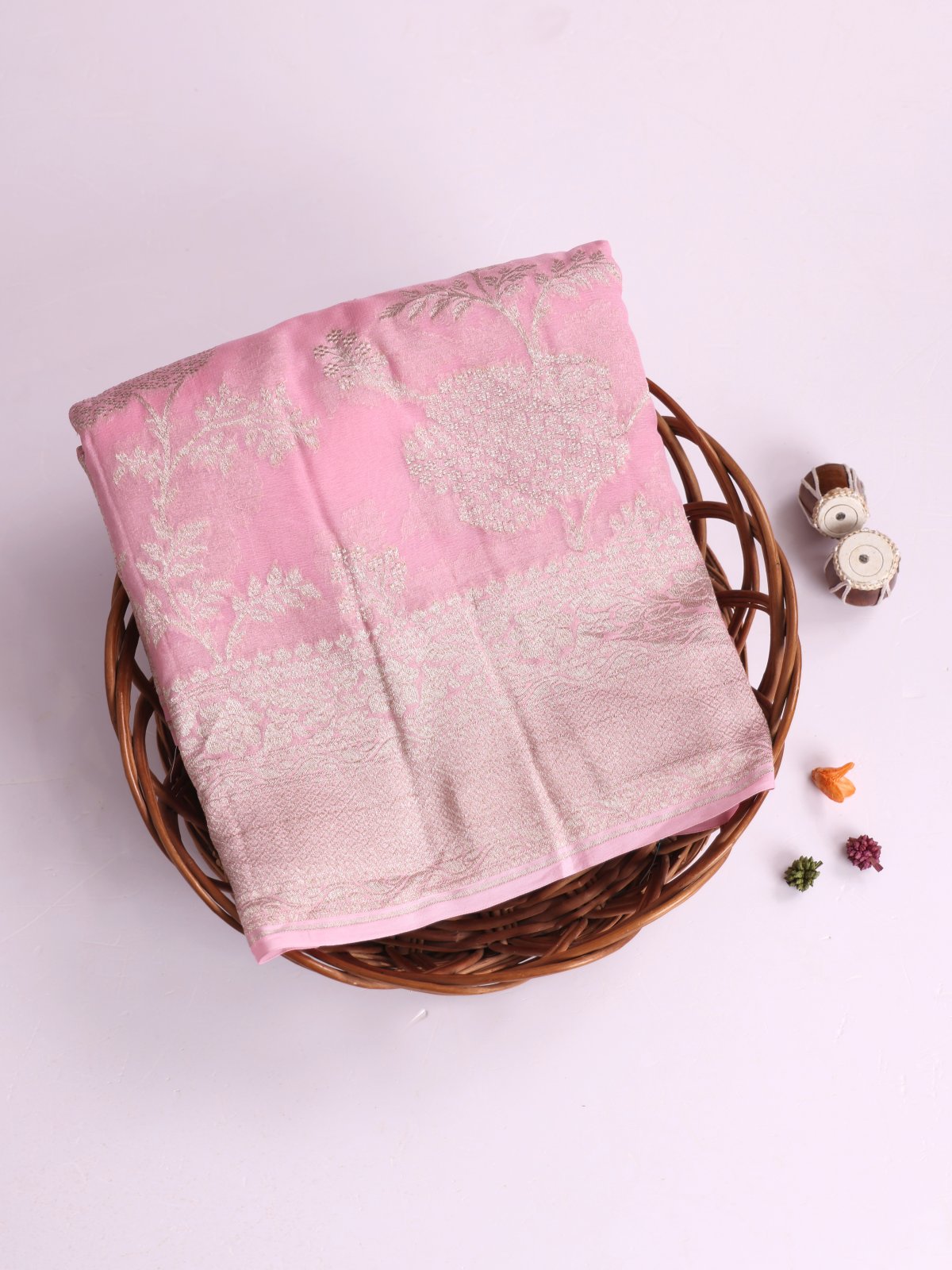 Baby Pink Banaras Georgette Silk Saree