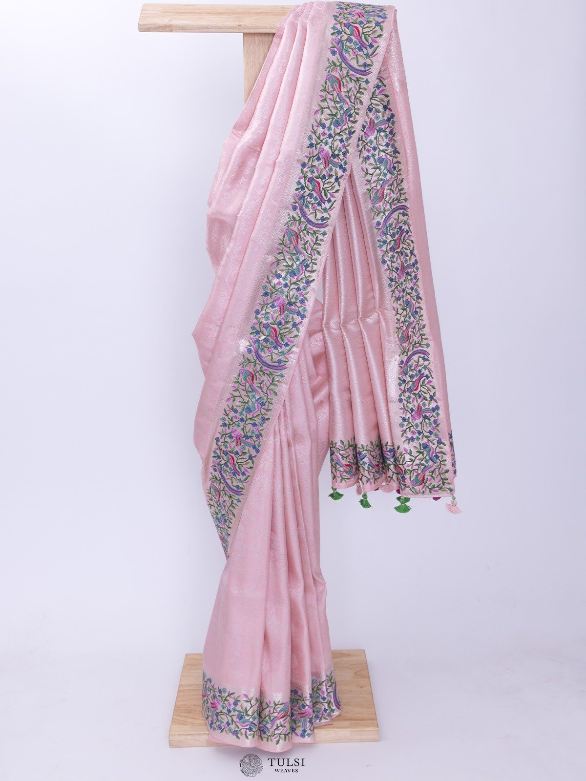 Baby Pink Kanjeevaram Embroidery Silk Saree