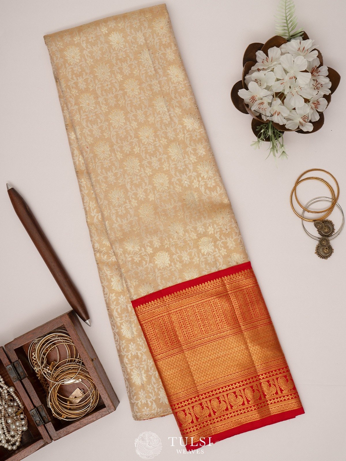 Golden Kanchipuram Tissue Silk Pavadai