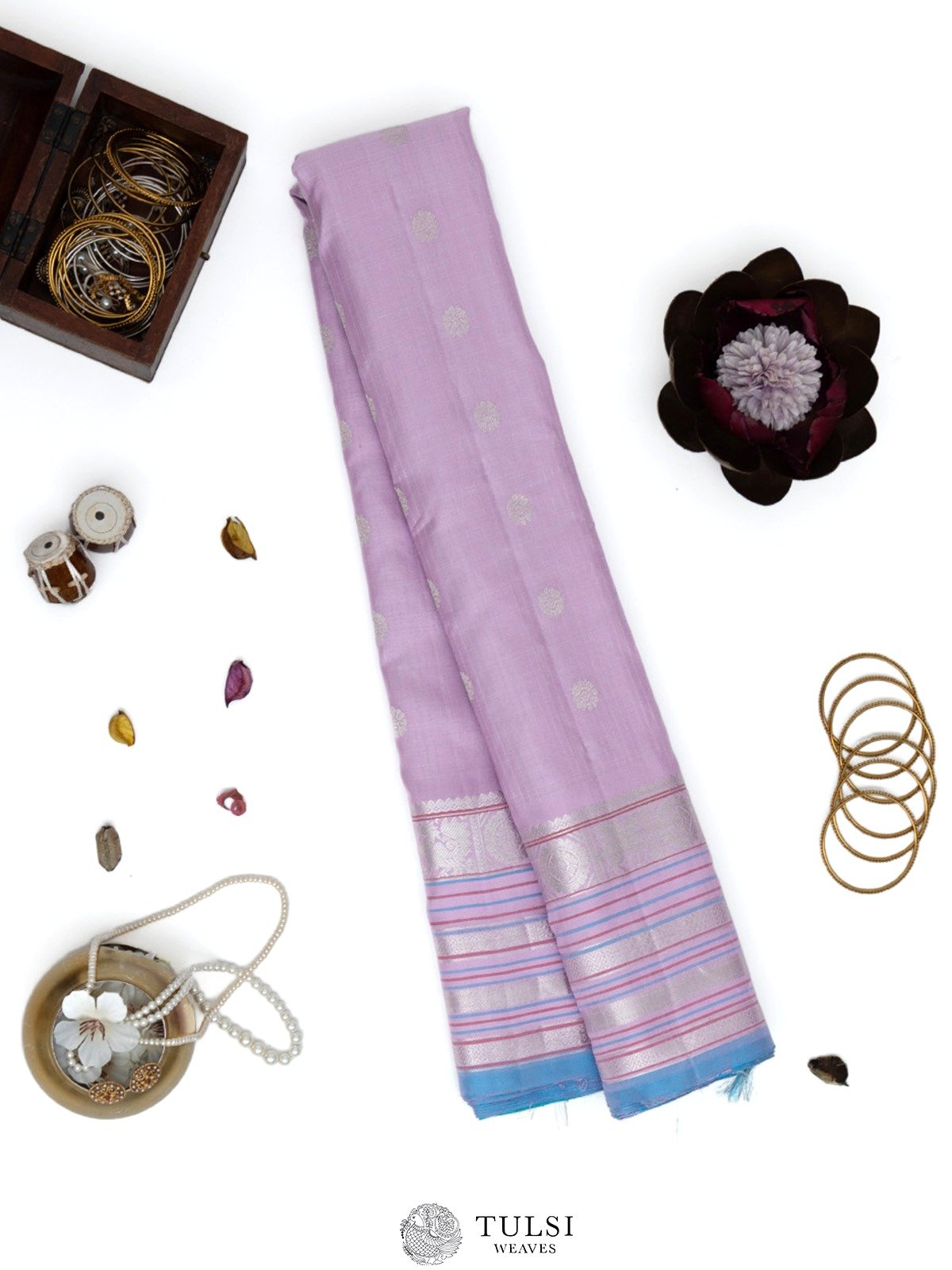 Lilac Checked Gadwal Silk Saree