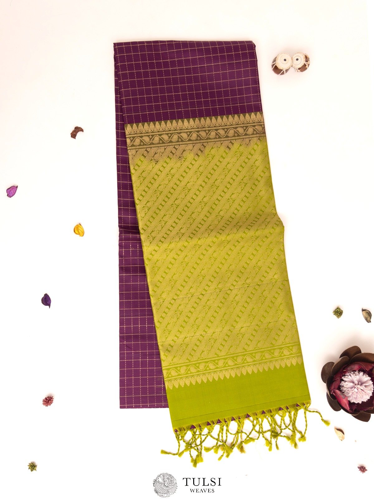 Violet Checked Soft Silk Saree