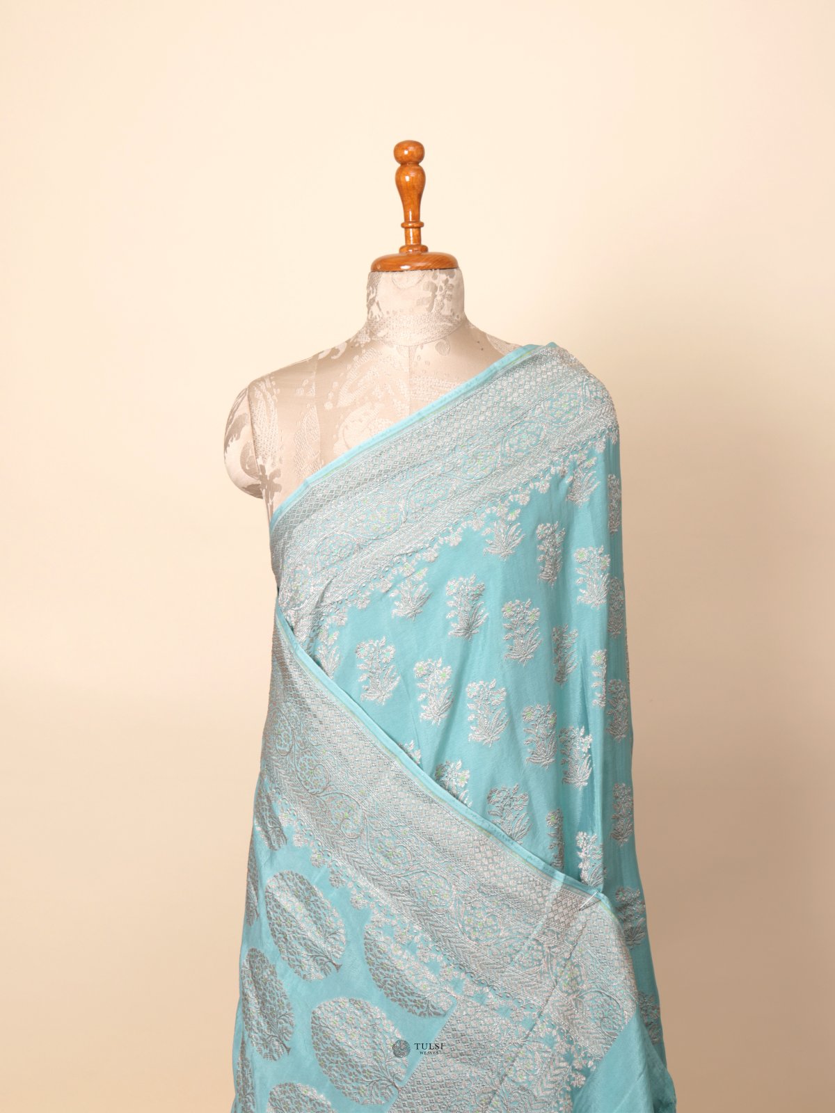 Blue Banaras Crepe Silk Saree