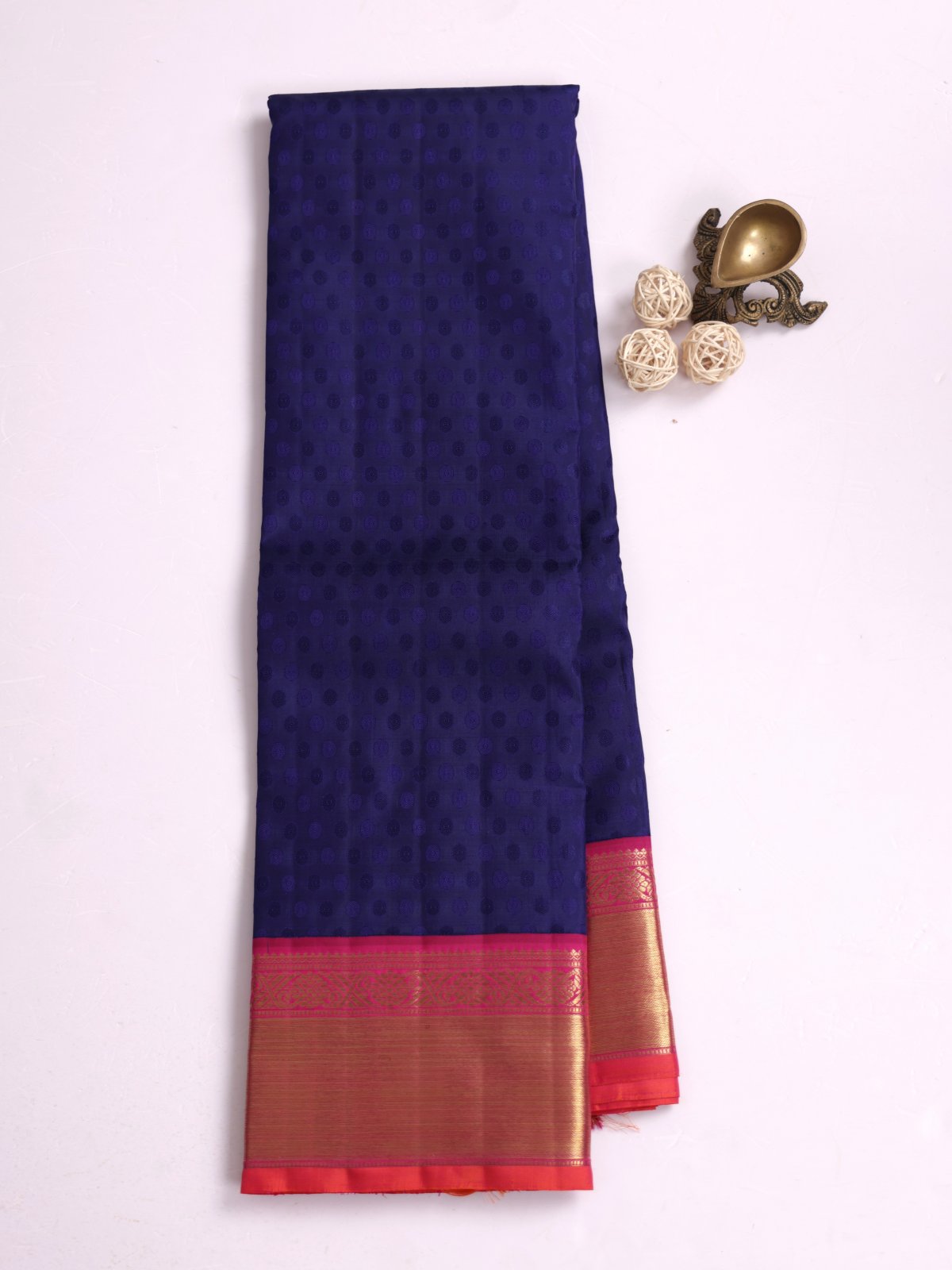 Purplish Blue Kanjeevaram Silk Saree With Pink Zari Border