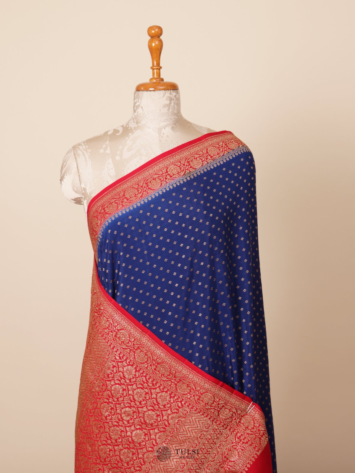 Dark Blue Banaras Crepe Silk Saree