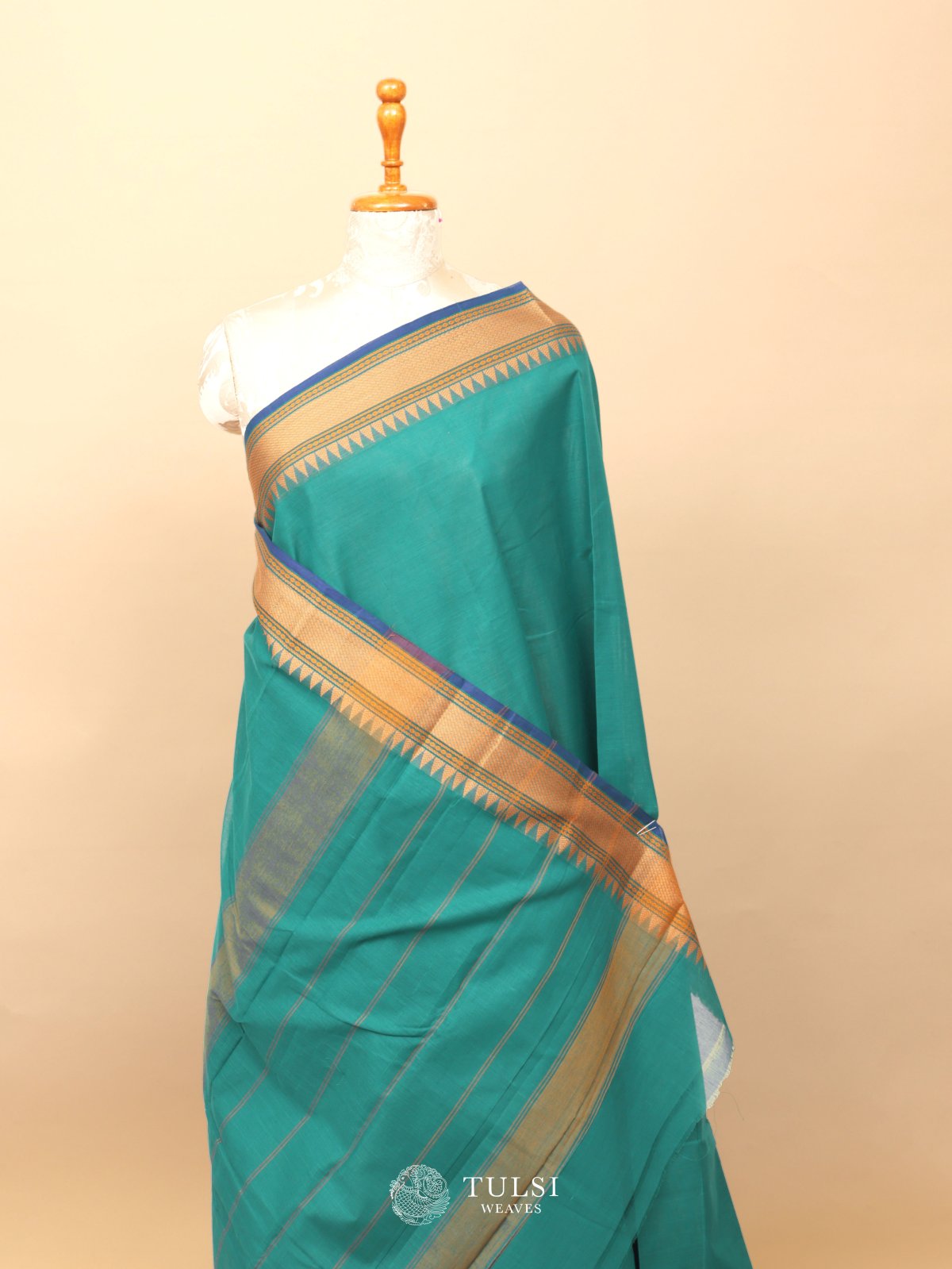 Dark Aqua Blue Kanchi Cotton Saree