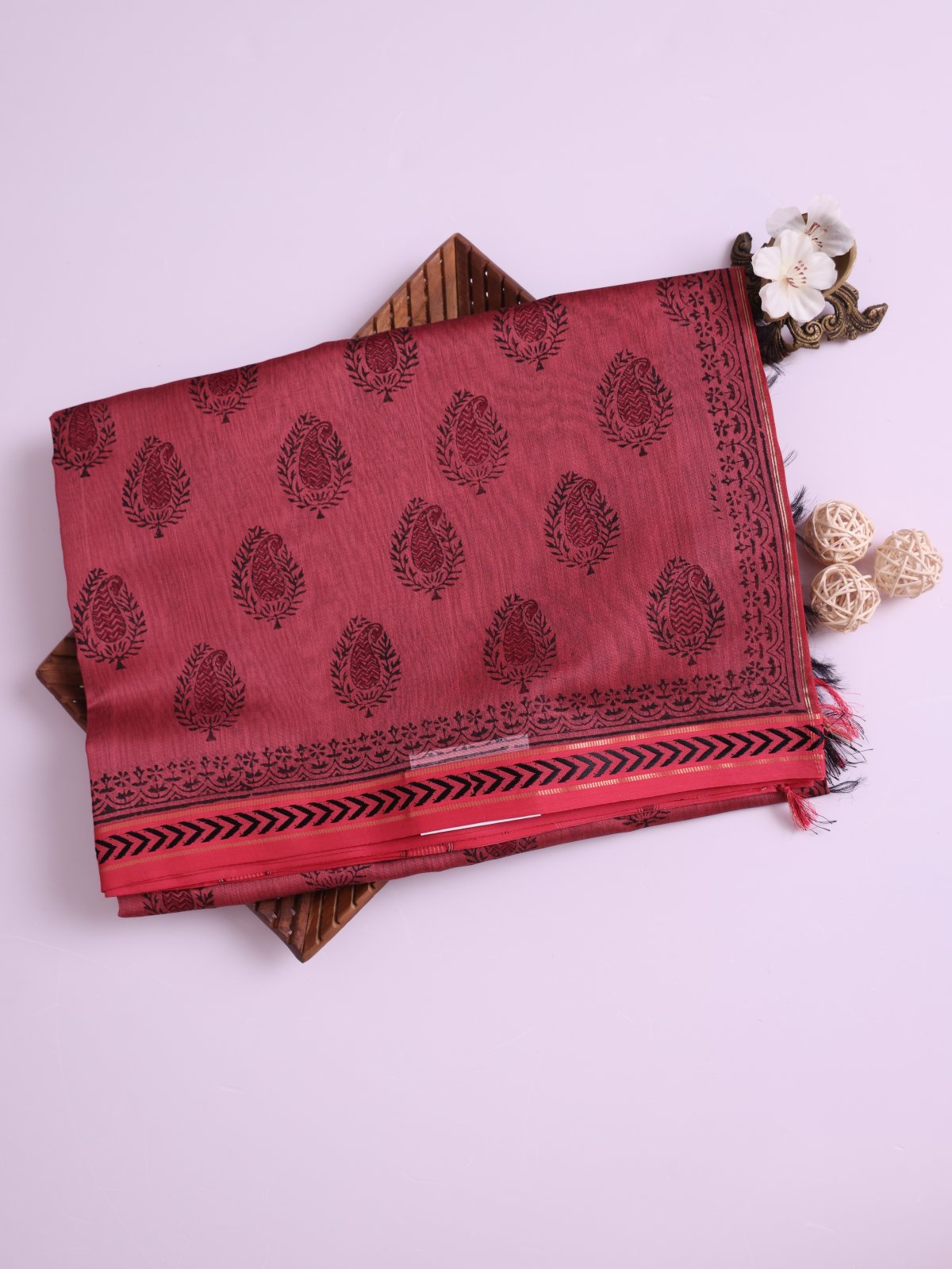 Dusty Dark Pink Maheshwari Cotton Saree