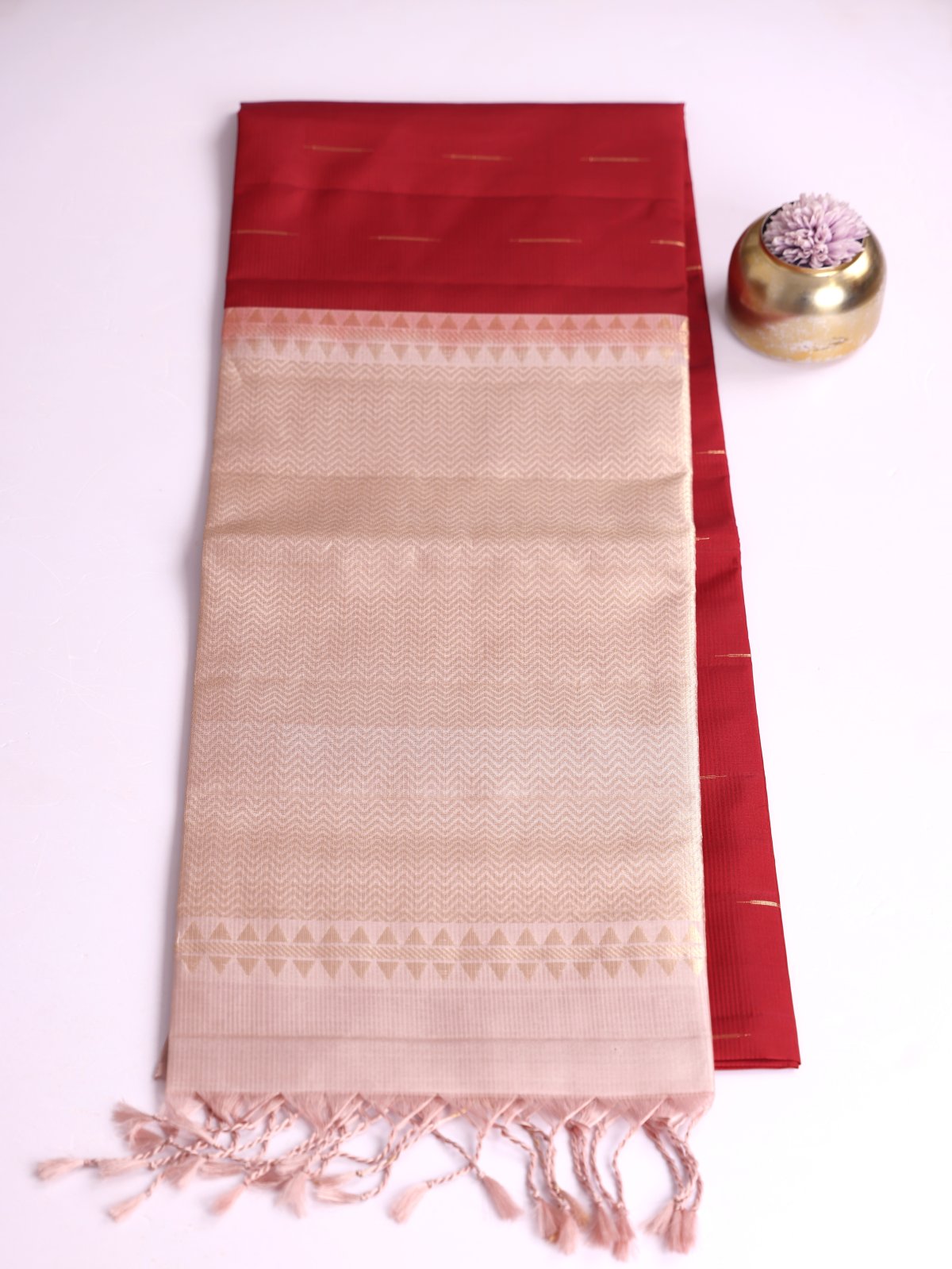 Maroon Soft Silk Saree With Beige Border 