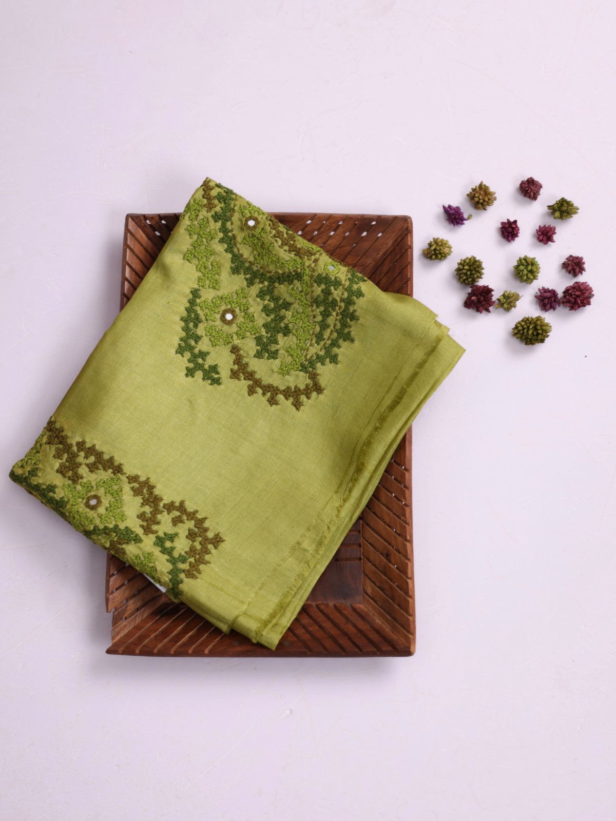 Light Mehndi Green Embroidered Tussar Silk Blouse