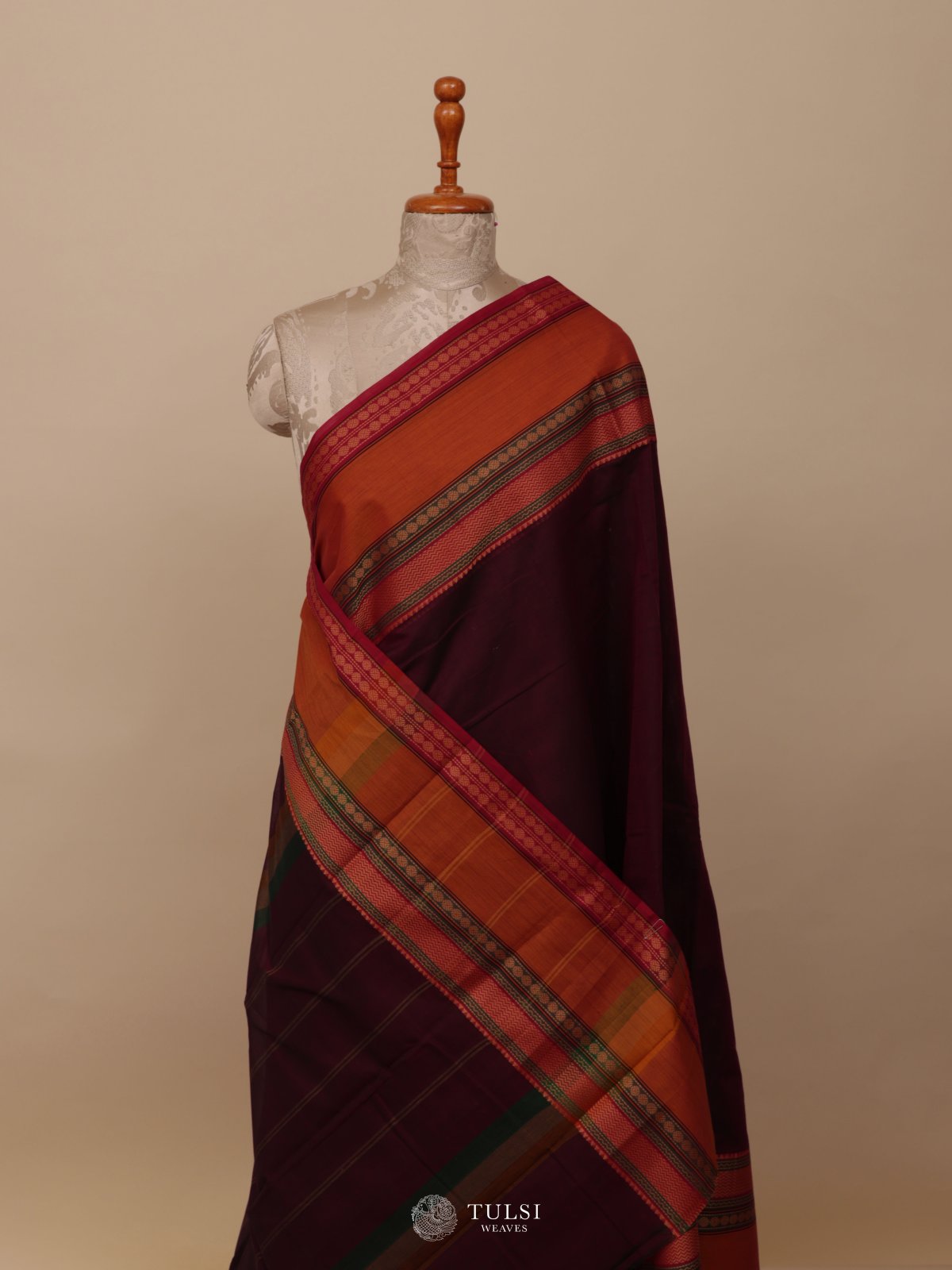 Deep Burgundy Kanchi Cotton Saree