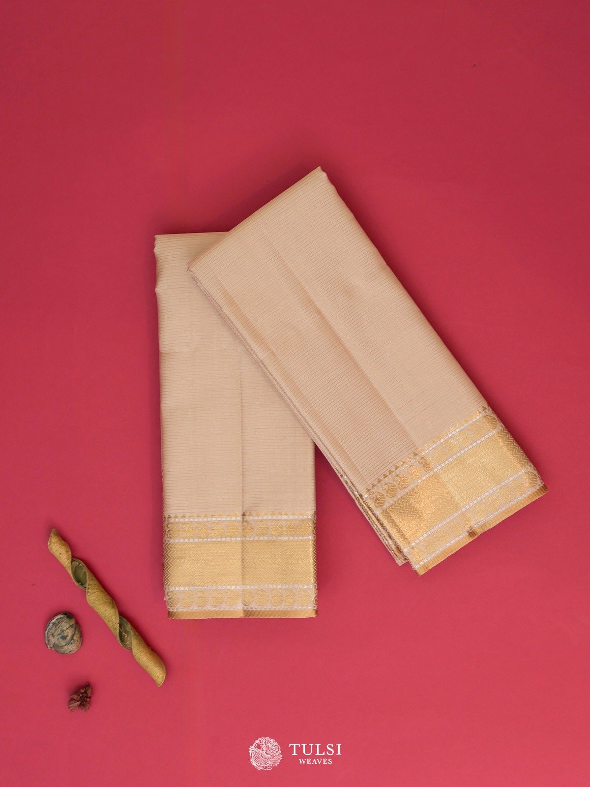 Grey Silk Dhoti and Vasthram With Gold Self Zari Border