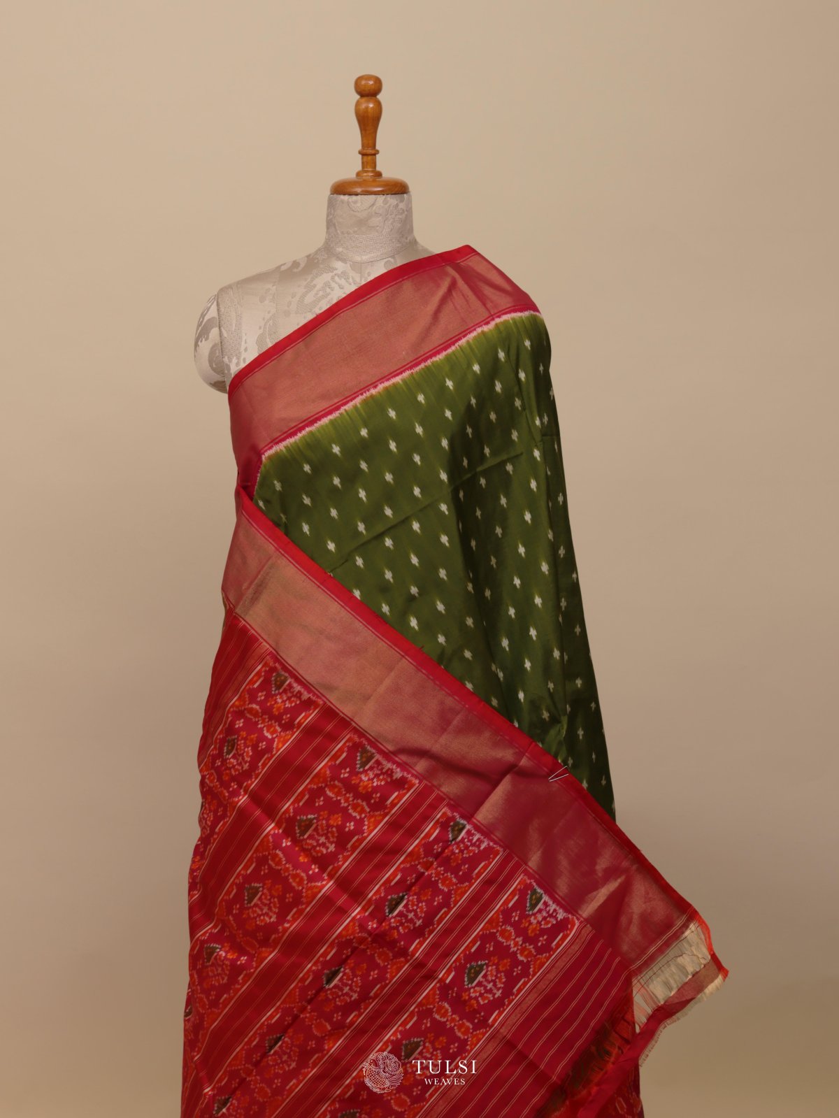Mehndi Green Ikat Silk Saree