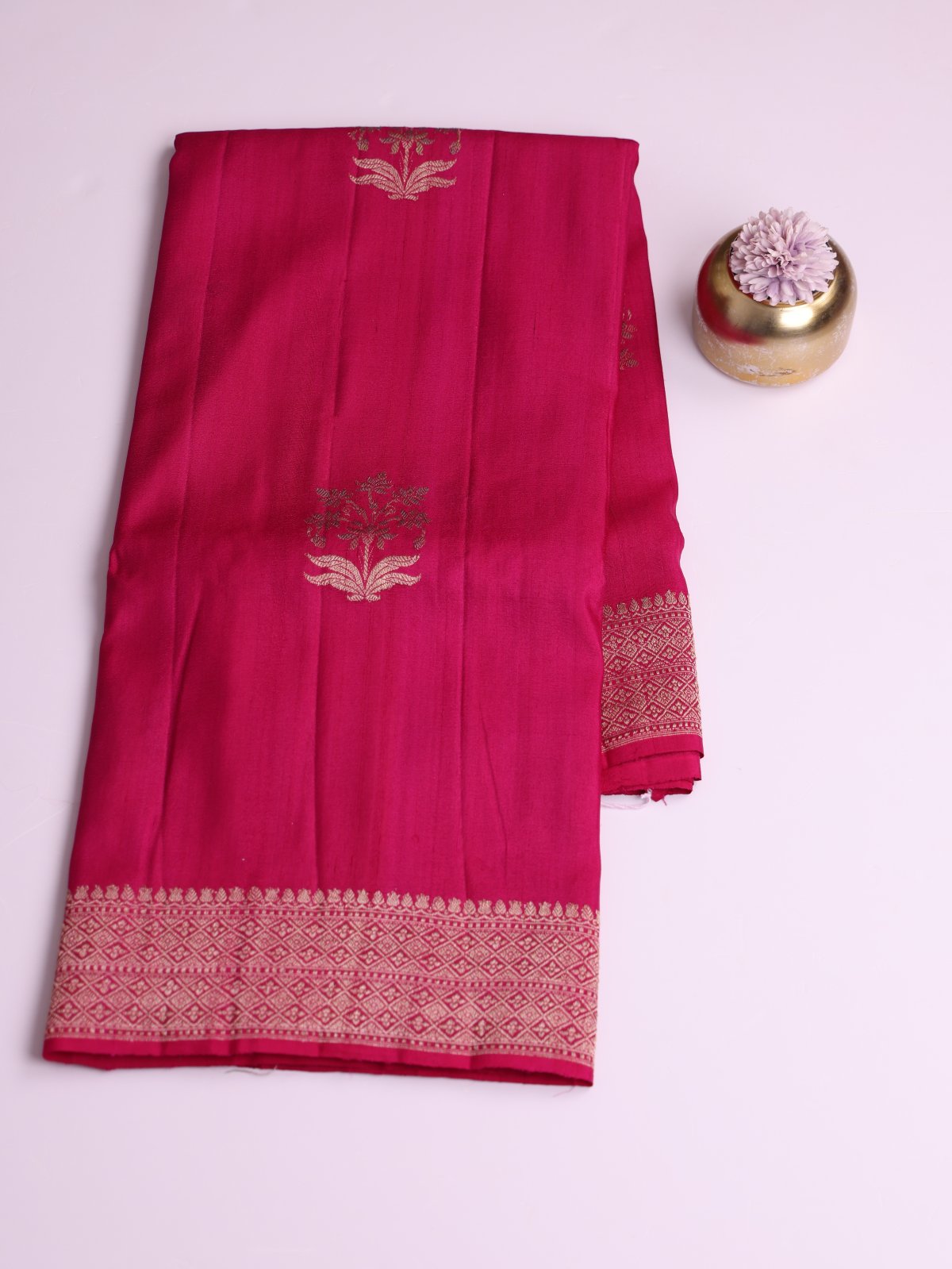 Dark Pink Banaras Georgette Silk Saree With Zari Border