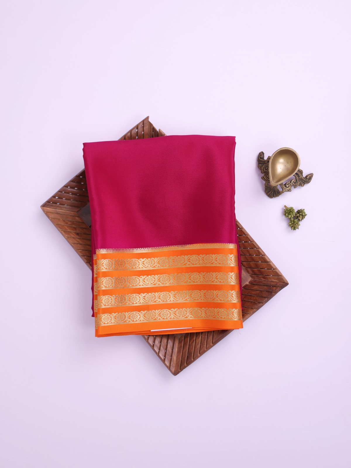 Rani Pink Mysore Silk Saree with Orange Zari Border