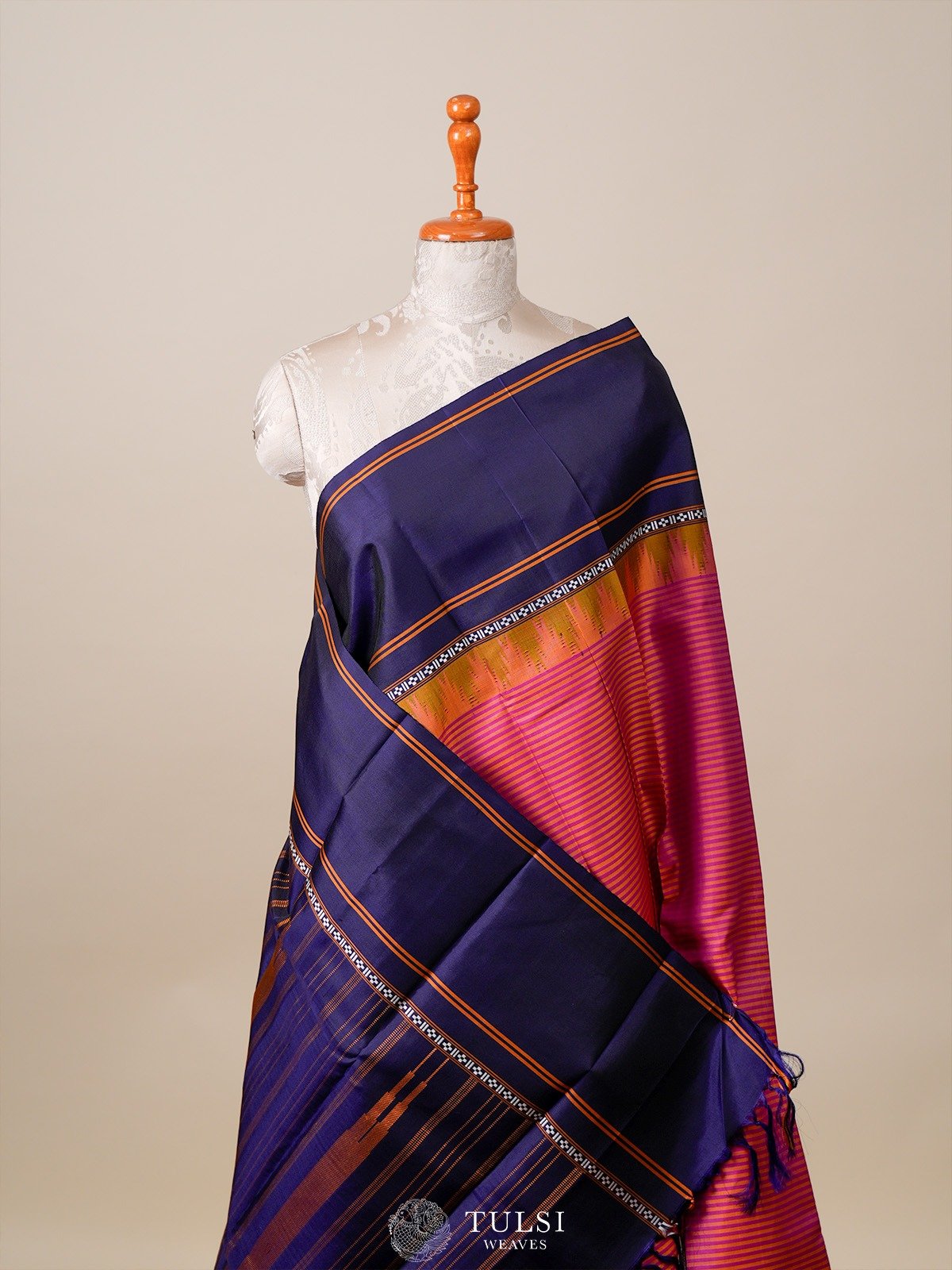 Pink Striped Kanjeevaram Silk Saree