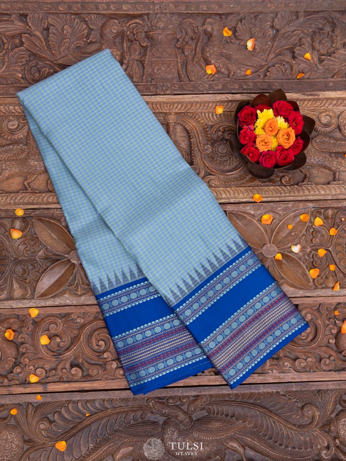 Multi-colour Checked Kanjeevaram Pattu Pett Silk Saree