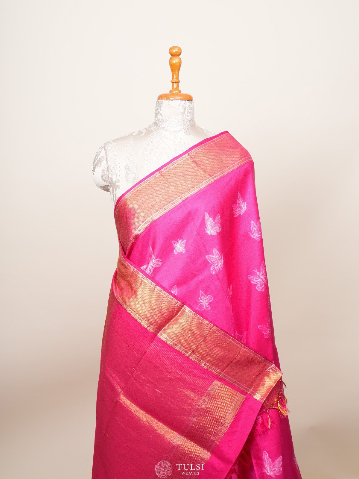 Rani Pink Shibori Kanjeevaram Silk Saree