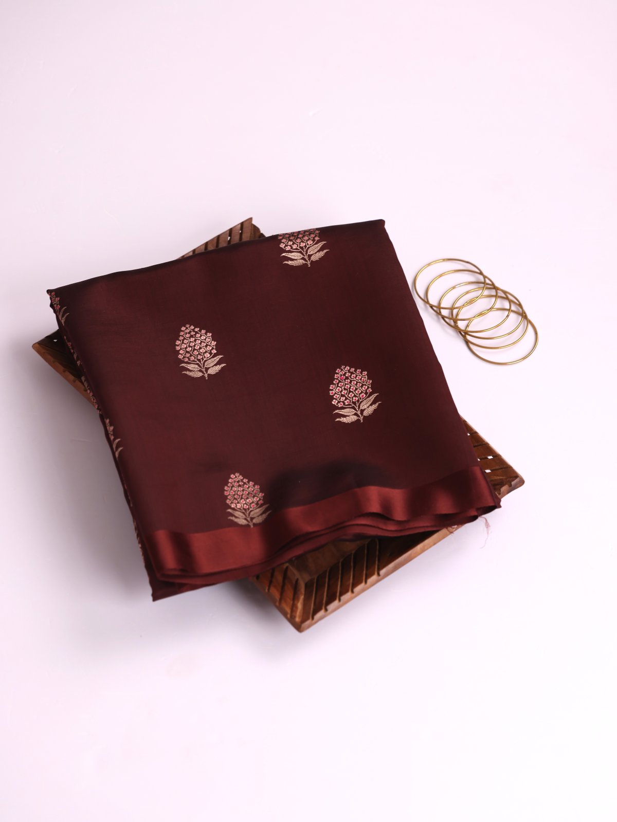 Chocolate Brown Mashru Silk Saree With Satin Border